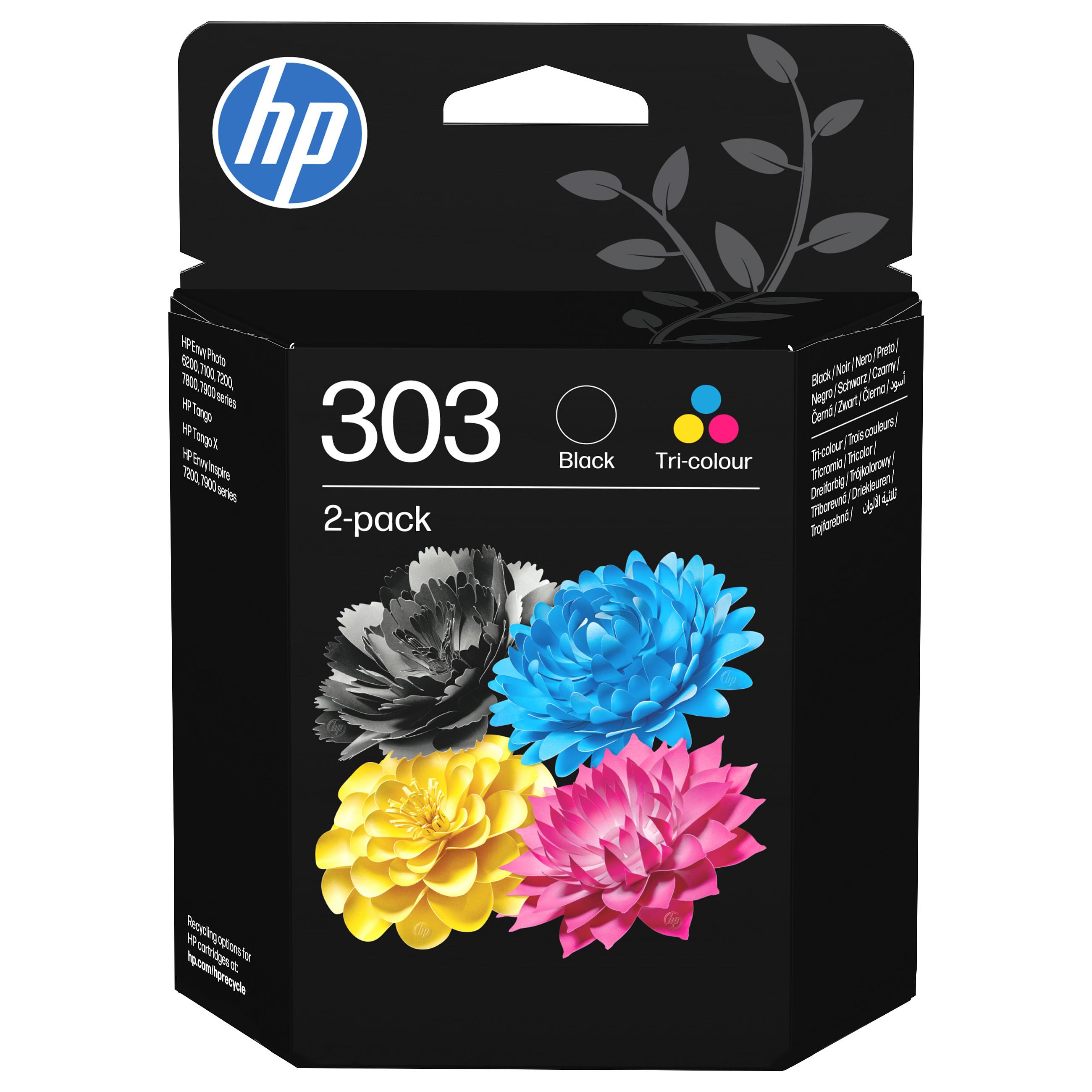 HP 303 - 2 pakker - pigmenteret sort, farve (cyan, magenta, gul) - original - blækpatron - for ENVY Photo 62XX, Photo 71XX, Photo 78XX ENVY Inspire 72XX, 79XX