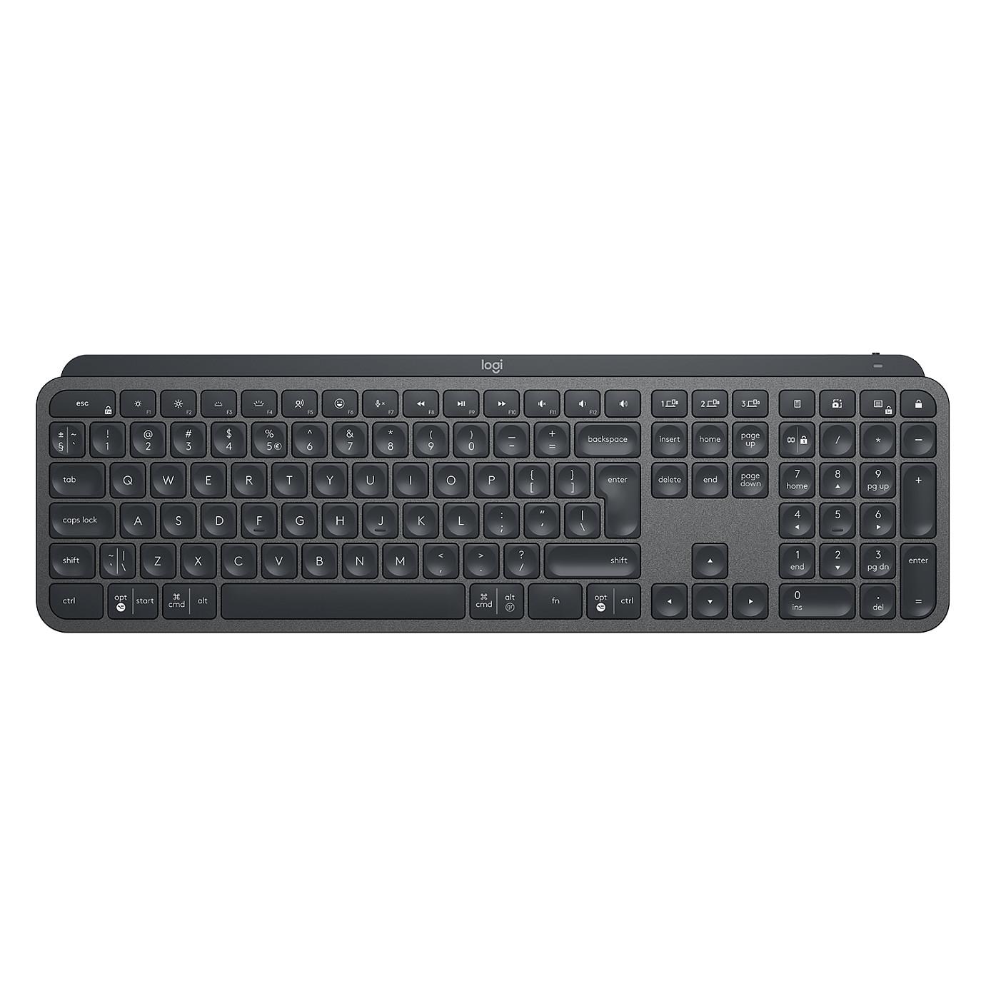 Logitech MX Keys - Tastatur - bagbelyst - trådløs - Bluetooth, 2.4 GHz - QWERTY - US International - grafit