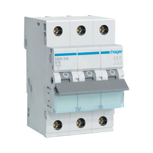 Hager Leitungsschutzschalter 3polig 16 A MBN316 (MBN316)