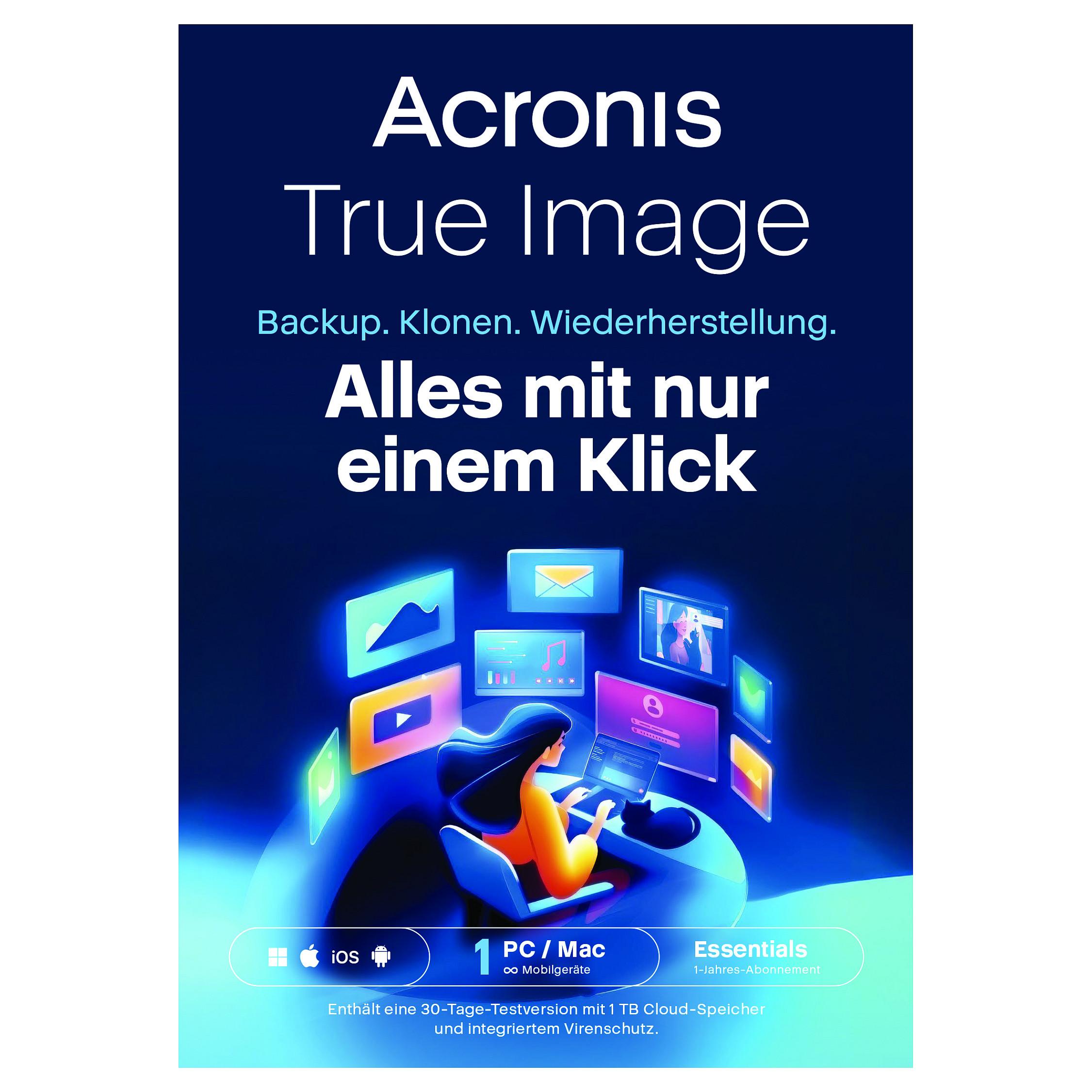 Backupsoftware Acronis True Image Essentials - 1 computer, 1 år, ESD-download