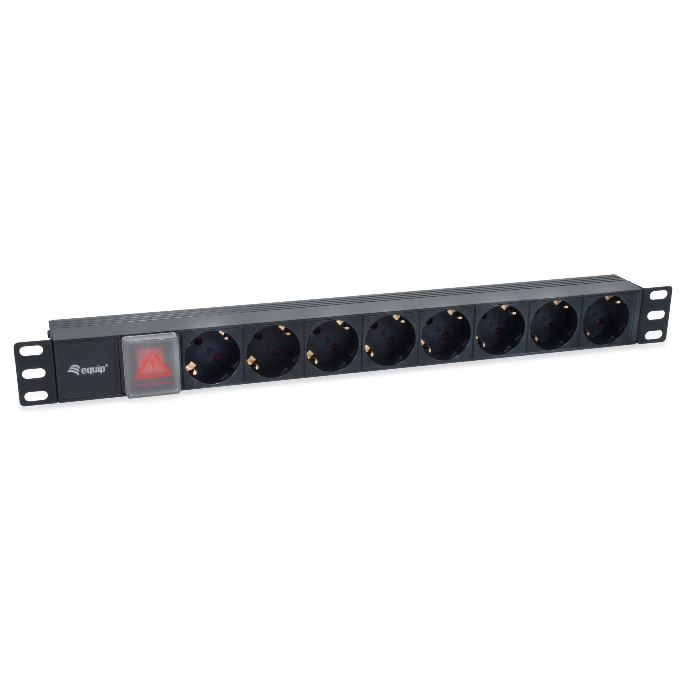 Udstyr stikkontaktliste 19(1U)8-vejs IEC C14 1.8m switch. bw