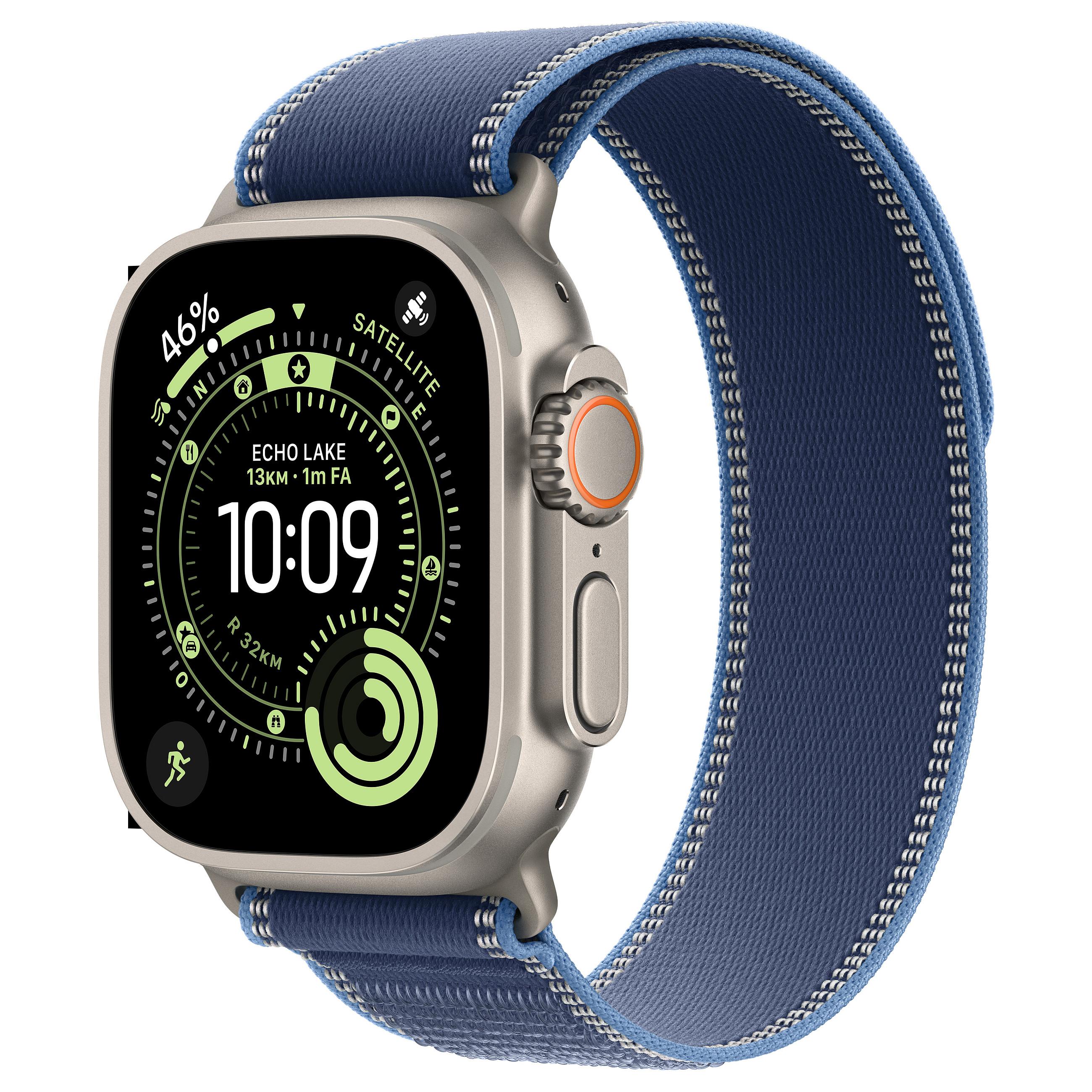 Apple Watch Ultra 3 GPS + Cellular 49mm Natural Titanium Case with Blue/Bright Blue Trail Loop - S/M