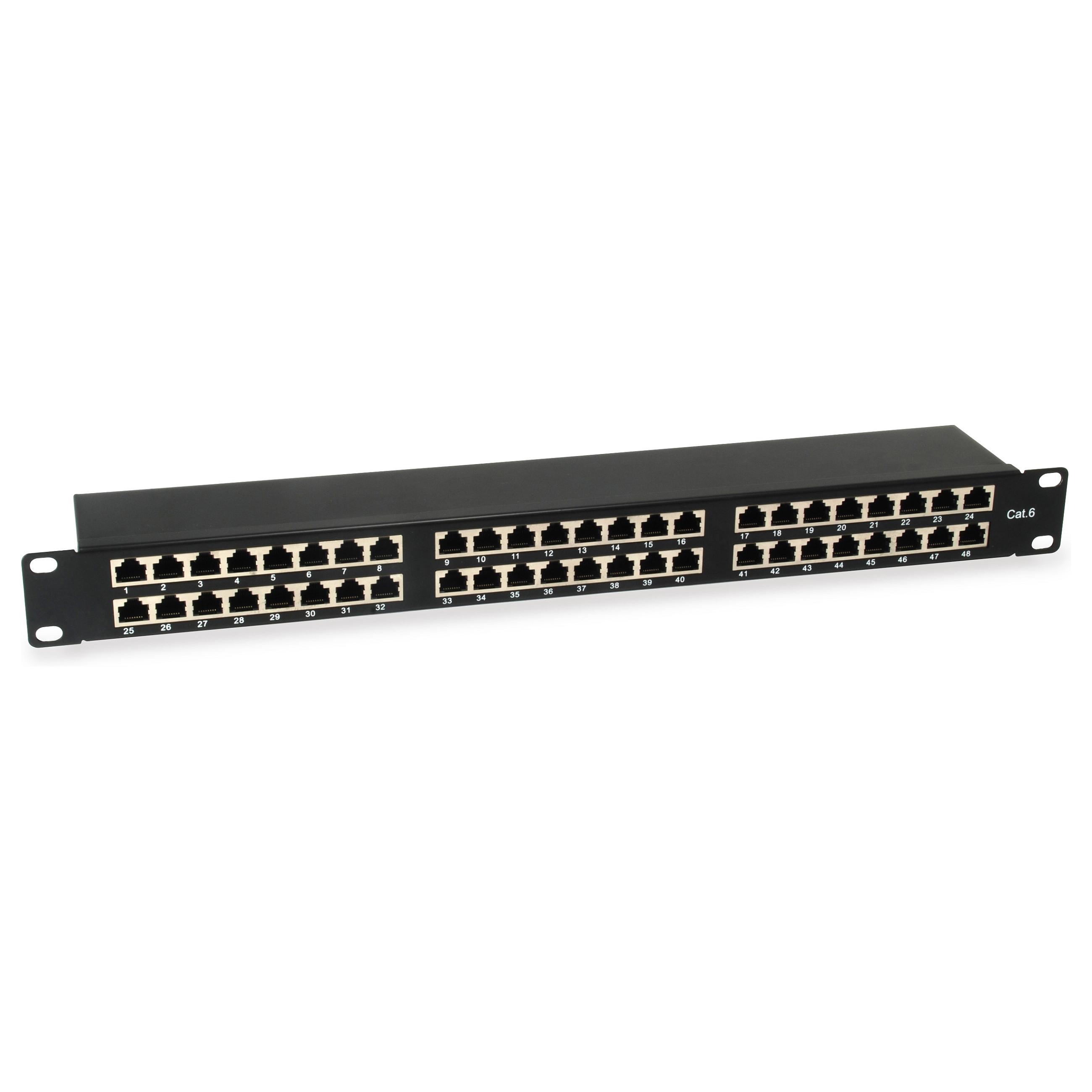 EQUIP 48-port Cat.6 skærmet patchpanel 1U til rackmontering - sort