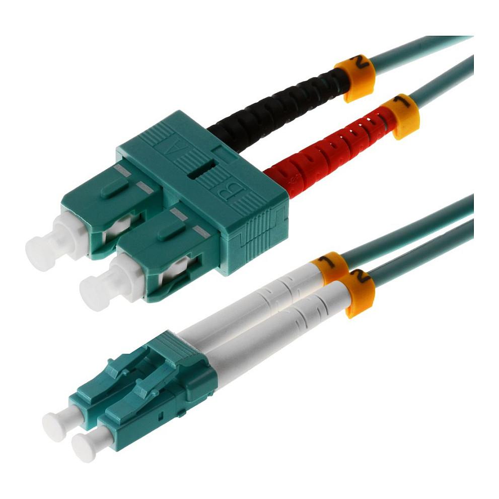 Fiberoptisk patchkabel Helos OM3 LC/SC duplex LSZH 20 m - aqua