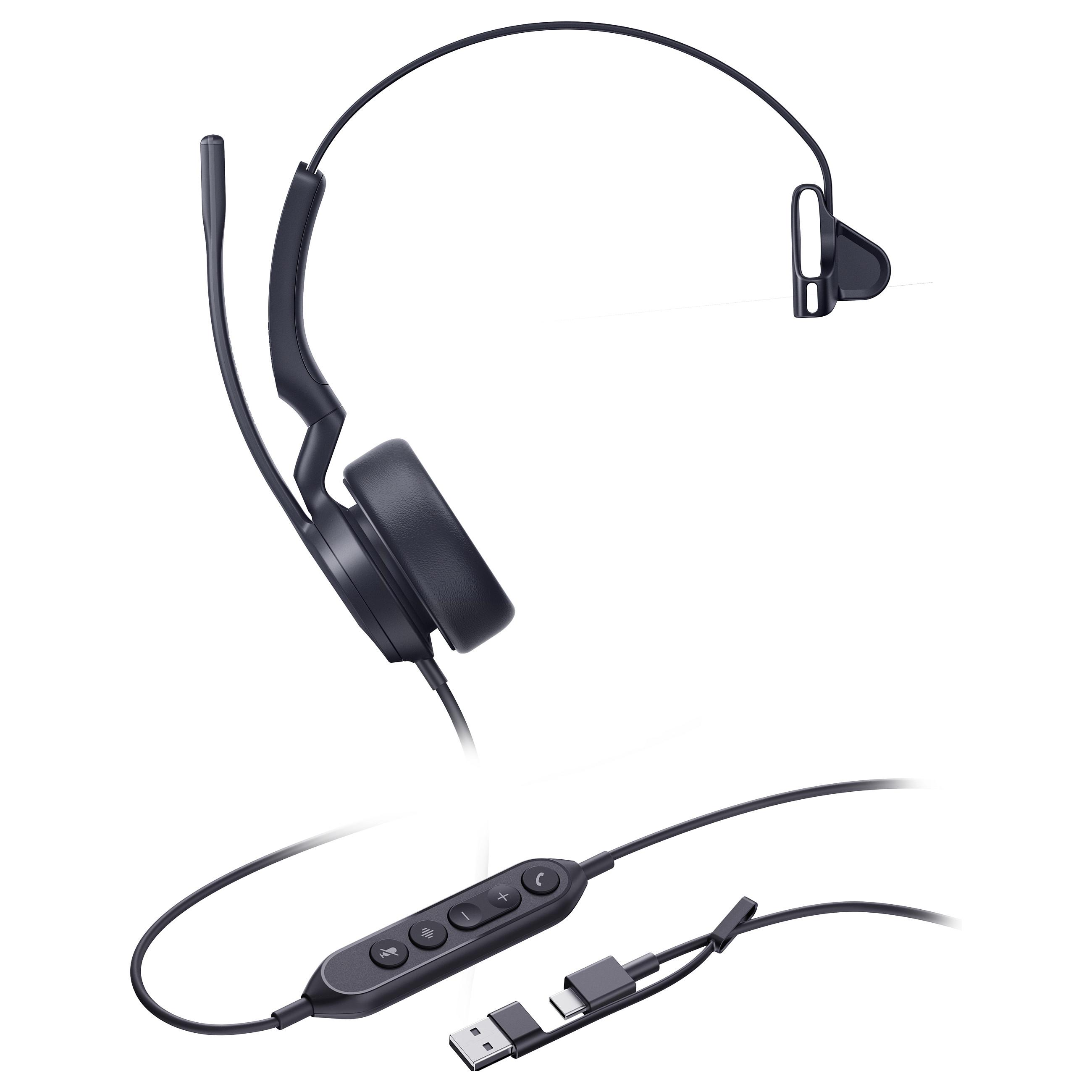 Yealink UH44 Mono USB-C/A Kablet Høretelefoner Sort