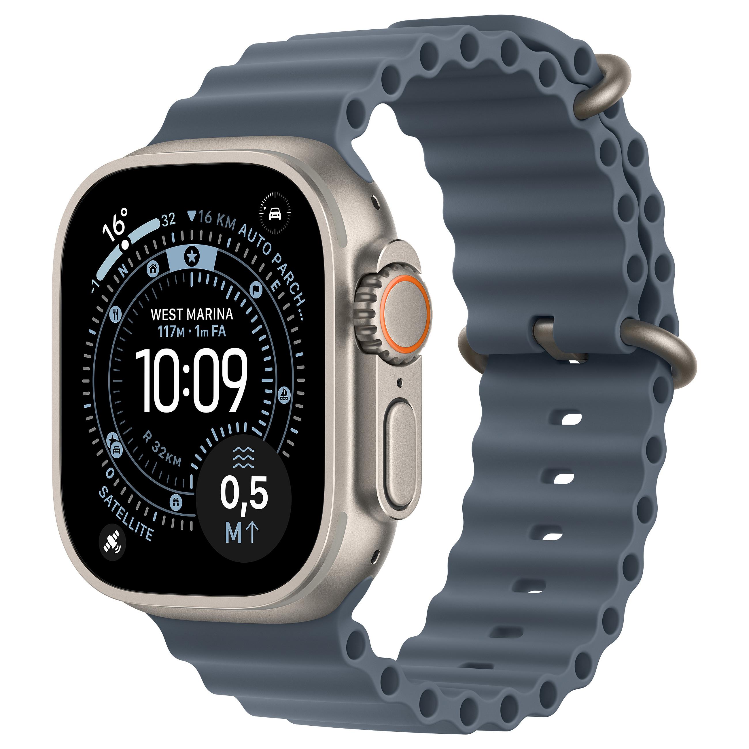 Smartwatch Apple Watch Ultra 3 GPS + Cellular 49 mm - Natural Titanium med Anchor Blue Ocean Band