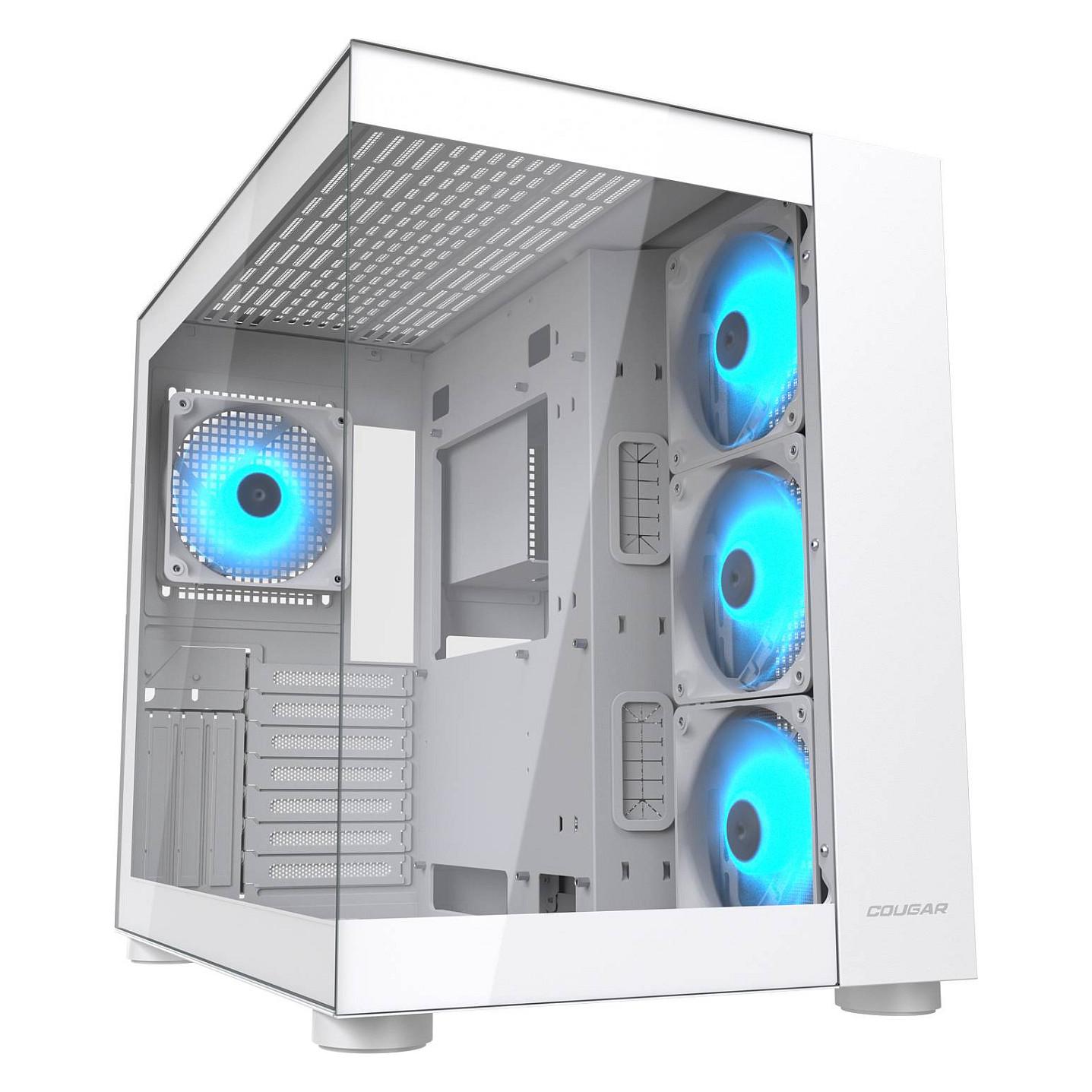 COUGAR FV150 ARGB midi tower kabinet - hvid, USB-C, sidevindue og 4 ARGB blæsere
