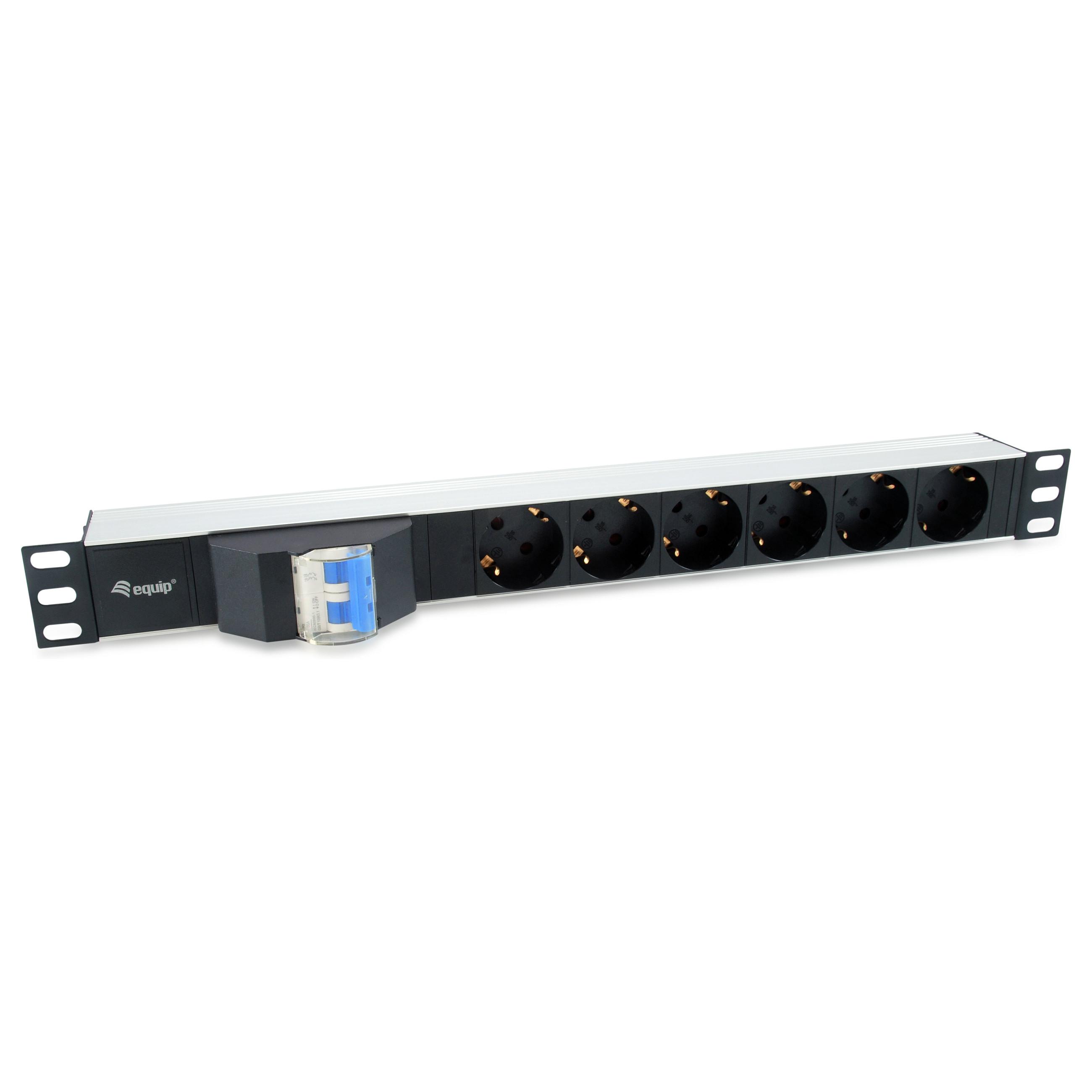 EQUIP 333312 PDU strømskinne til rack 1U med 6 Type F-udtag, sort