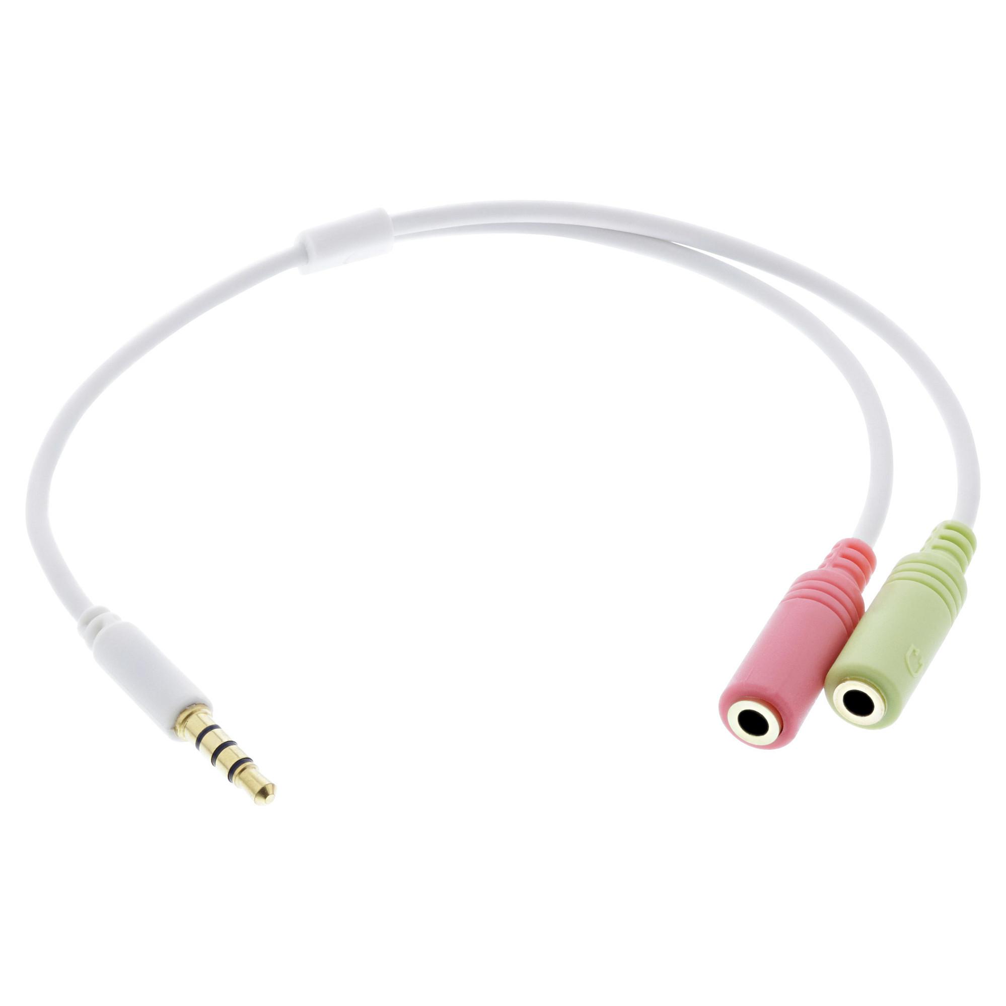 Headset-adapterkabel InLine 3,5 mm 4-polet til 2 x 3,5 mm - hvid 0,15 m