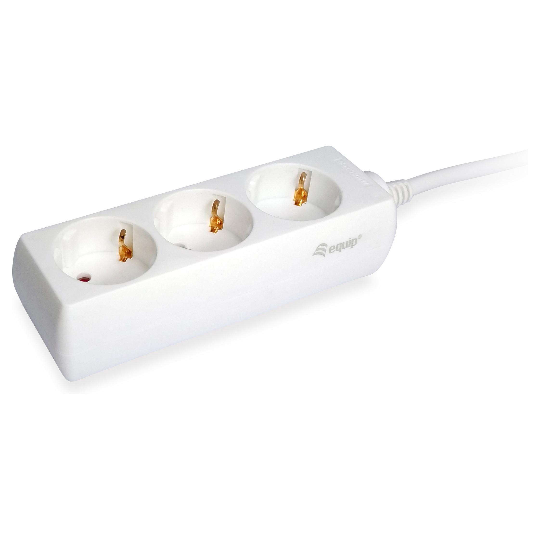 Stikdåse Equip 245550 - 3 Schuko, 1,5 m, hvid