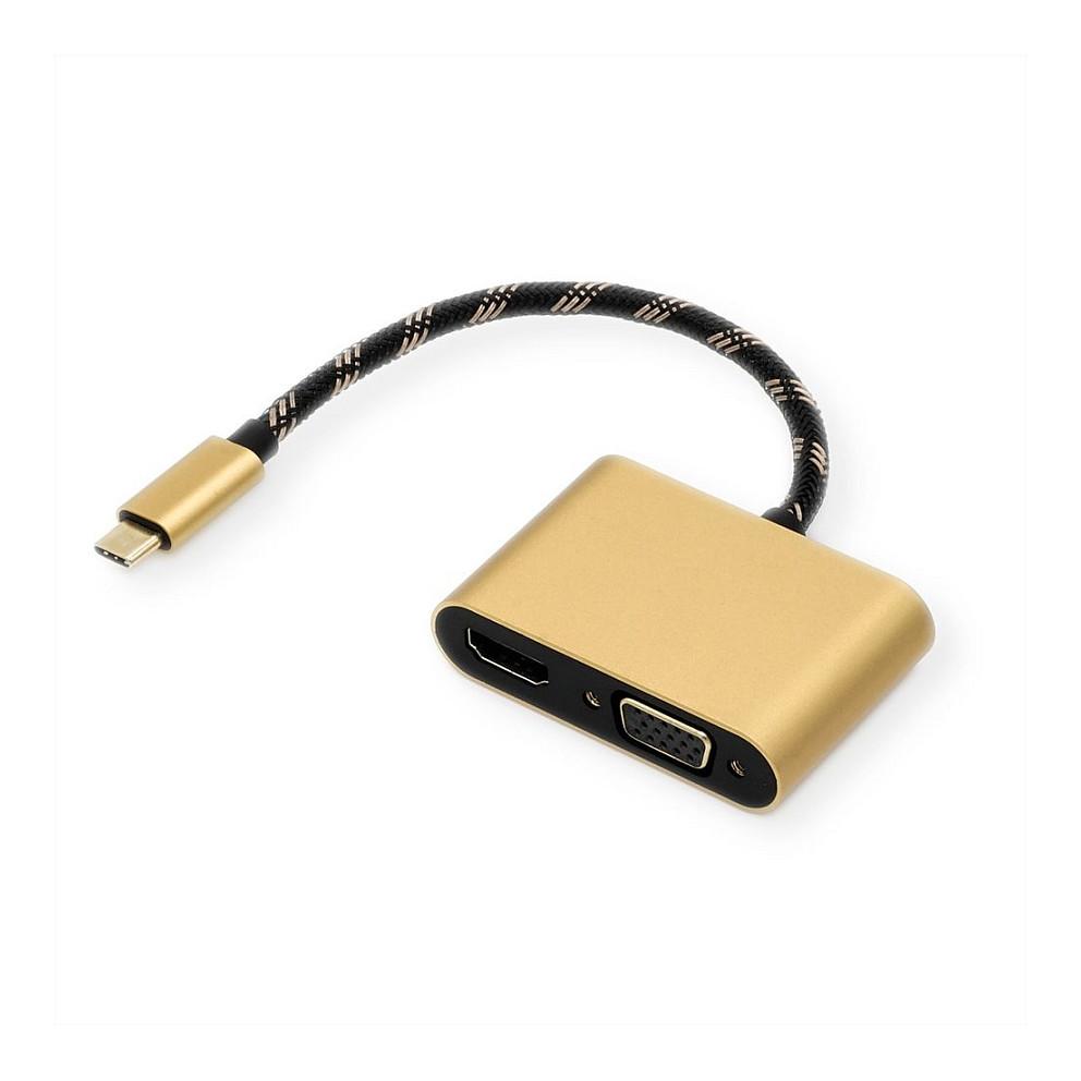 Skærmadapter ROLINE GOLD USB Type-C til VGA + HDMI