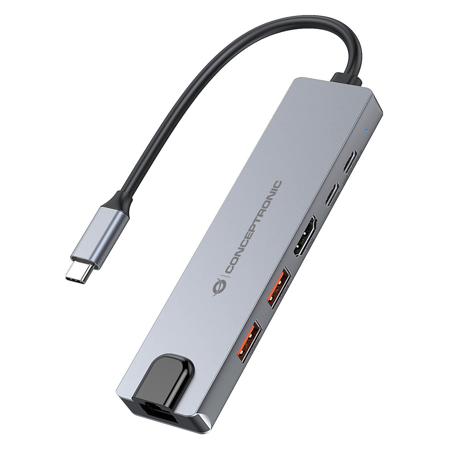 Conceptronic DONN29G 6-i-1 Dockingstation - USB-C, HDMI, 2xUSB-A, GbE, 140W