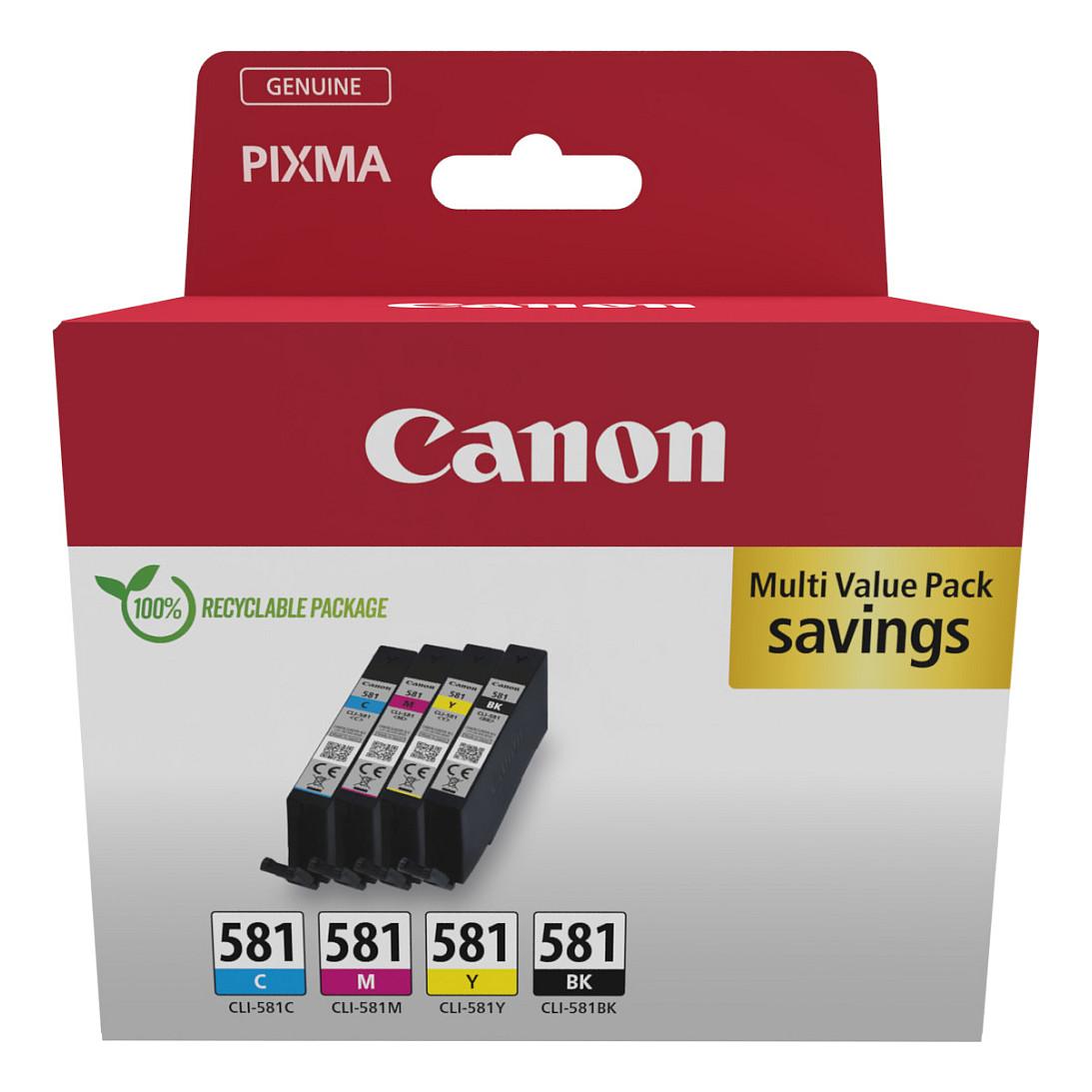 Canon CLI-581 BK/C/M/Y Multi Pack - 4 pakker - 5.6 ml - sort, gul, cyan, magenta - original - hængekasse - blækbeholder - for PIXMA TS6251, TS6350, TS6351, TS705, TS8252, TS8350, TS8351, TS8352, TS9550, TS9551
