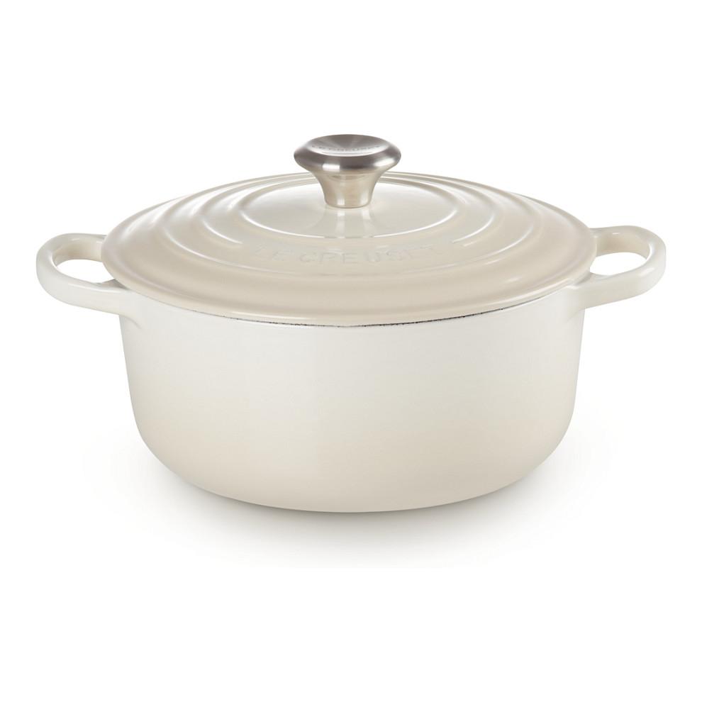 Le Creuset Signature rund støbejernsgryde med låg, Meringue, 22 cm
