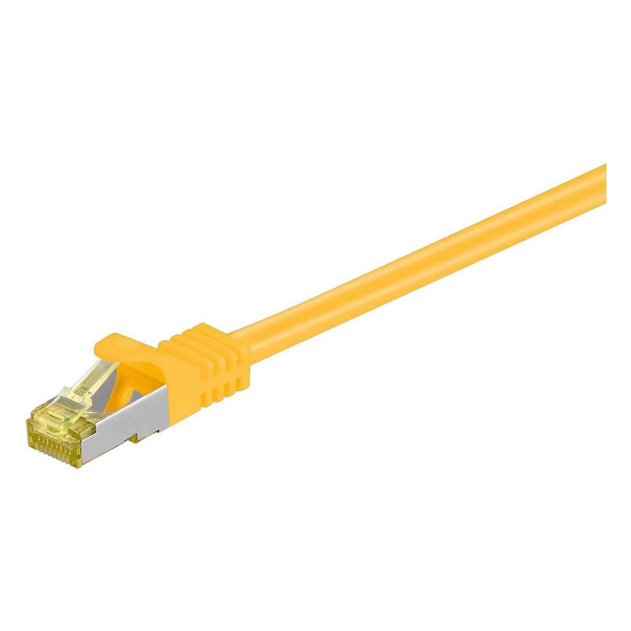 Goobay RJ45 netværkskabel S/FTP (PiMF), 500 MHz, med CAT 7 råkabel, gul, 2 m LSZH halogenfri kabelkappe, kobber, RJ45-hanstik (CAT 6A)