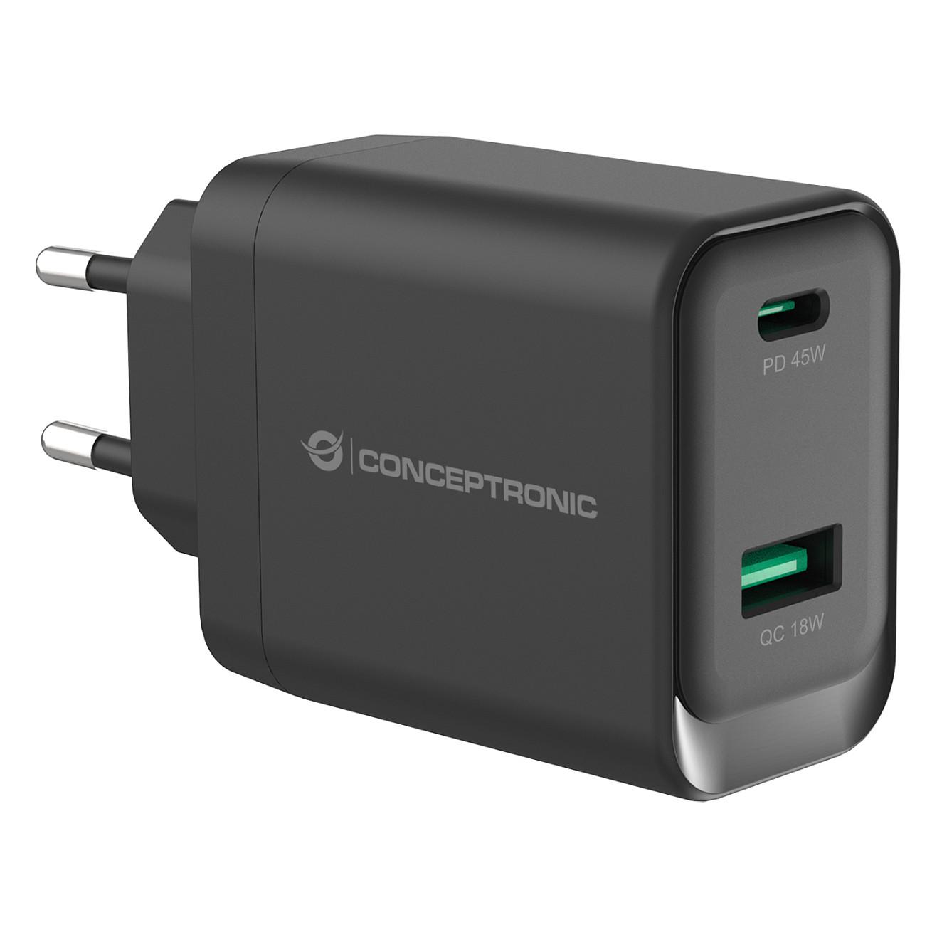 USB-oplader Conceptronic ALTHEA20B45 45 W GaN USB-C/USB-A - sort