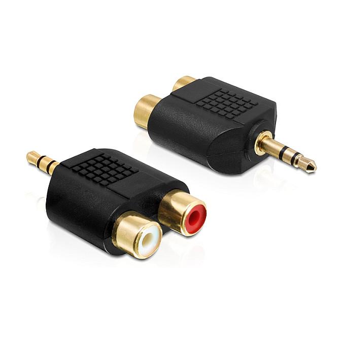 Lydadapter DeLOCK 65365 - 3,5 mm han til 2 x RCA hun, sort