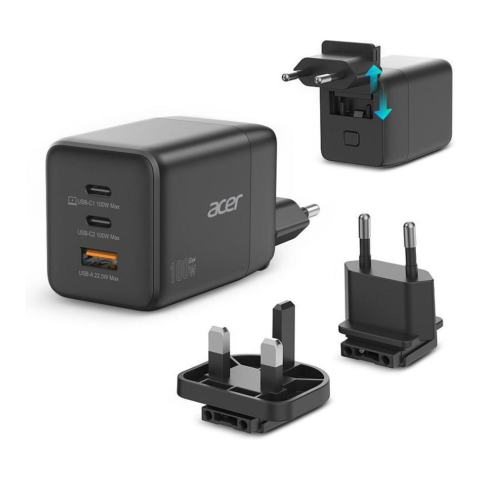 Acer - Strømforsyningsadapter - PPS og GaN-teknologi - 100 Watt - PD 3.0 - 3 output-stikforbindelser (USB, 2 x USB-C) - på kabel: USB-C - for Extensa 15 EX215-56, EX215-57