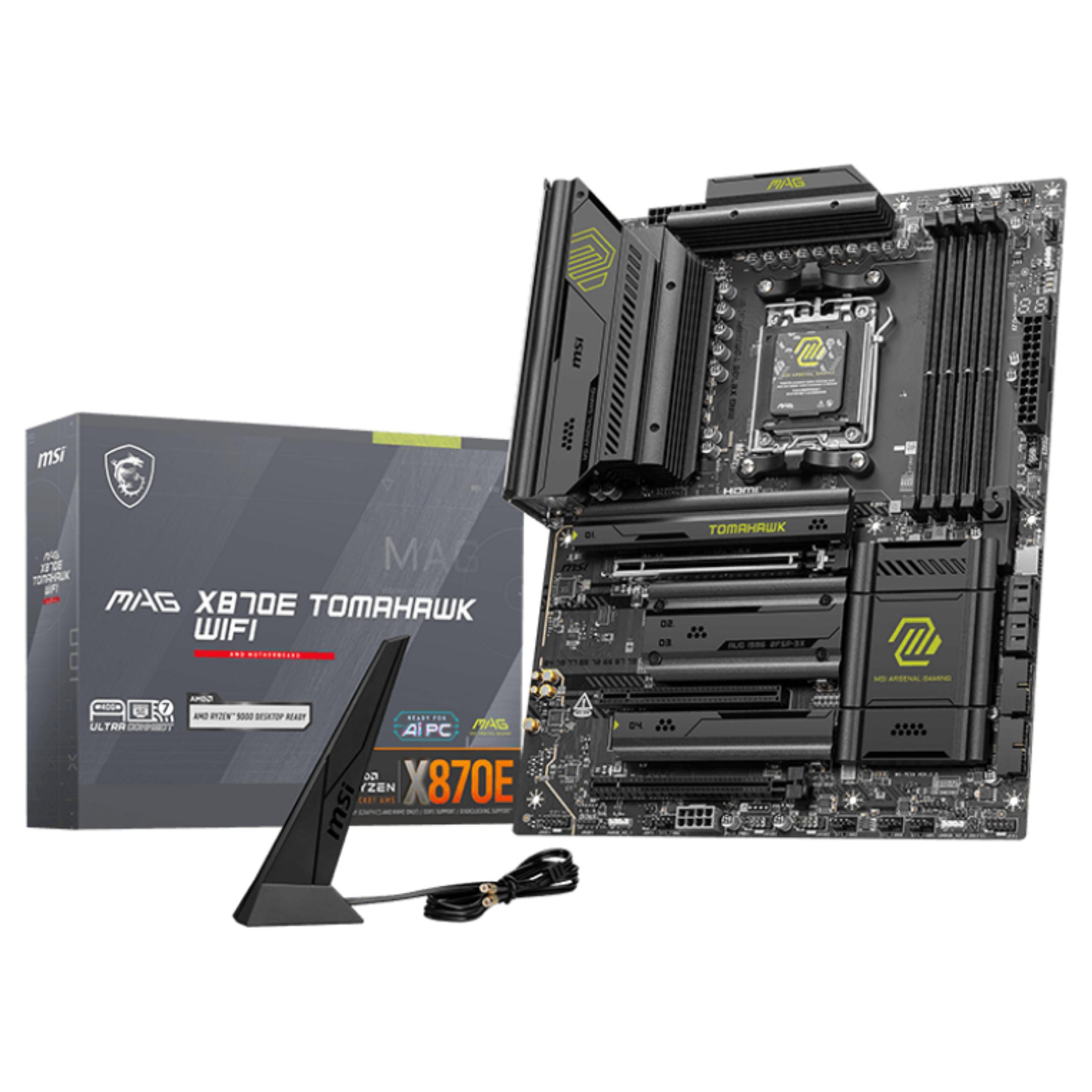 MSI MAG X870E TOMAHAWK WIFI - Bundkort - ATX - Socket AM5 - AMD X870E Chipset - USB-C 3.2 Gen 2x2, USB-C 3.2 Gen2, USB 3.2 Gen 2, USB 3.2 Gen 1, USB4 - 5 Gigabit Ethernet, Wi-Fi 7 - onboard grafik (CPU påkrævet) - HD Audio (8-kanaler)