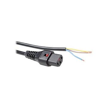 Strømkabel ACT PC979 C13 IEC Lock til åben ende - sort 3 m