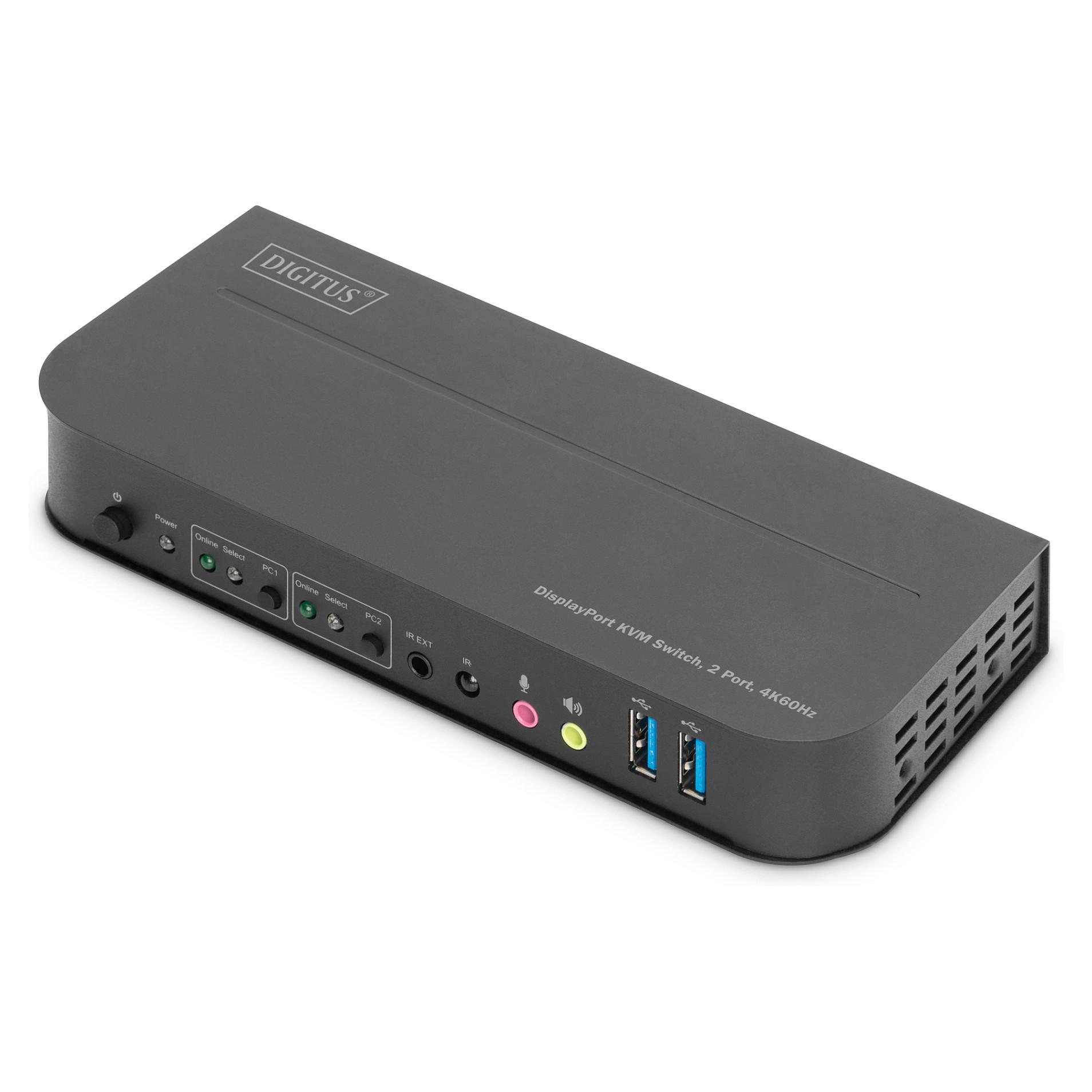 DIGITUS KVM Switch, 2-Port, 4K60Hz, 2xDP in, 1xDP/HDMI out