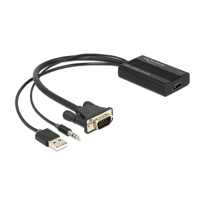 Delock VGA to HDMI Adapter with Audio Video / lyd adapter 25cm Sort
