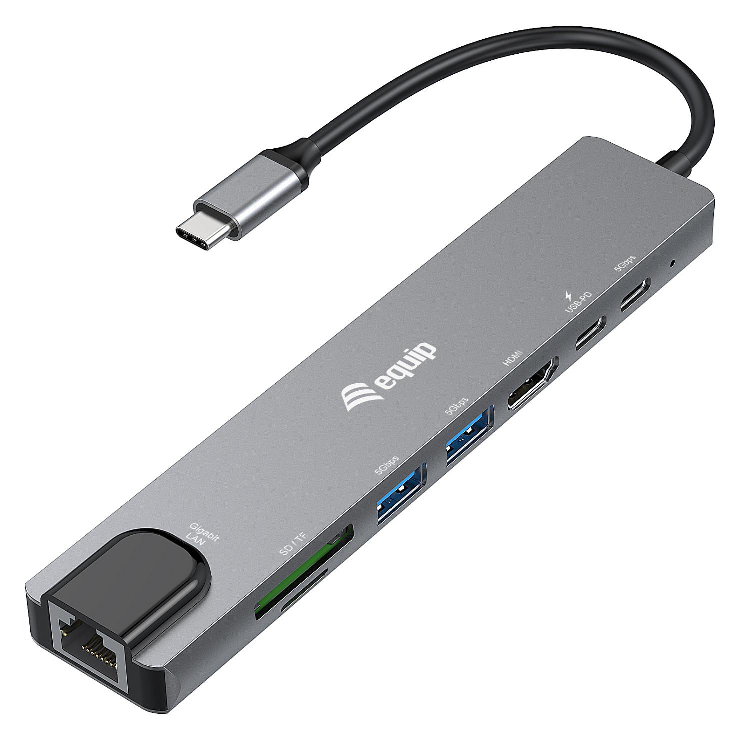 Equip USB-C 8-i-1 multifunktionsadapter med HDMI, Gigabit Ethernet og USB PD 100 W