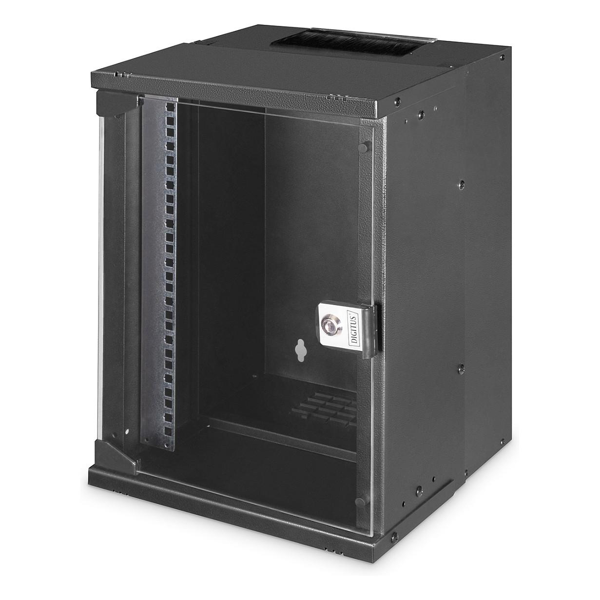 DIGITUS SOHO Pro vægmonteret 10" rackskab 9U med glasdør 31,6 x 29,8 x 45,7 cm - sort