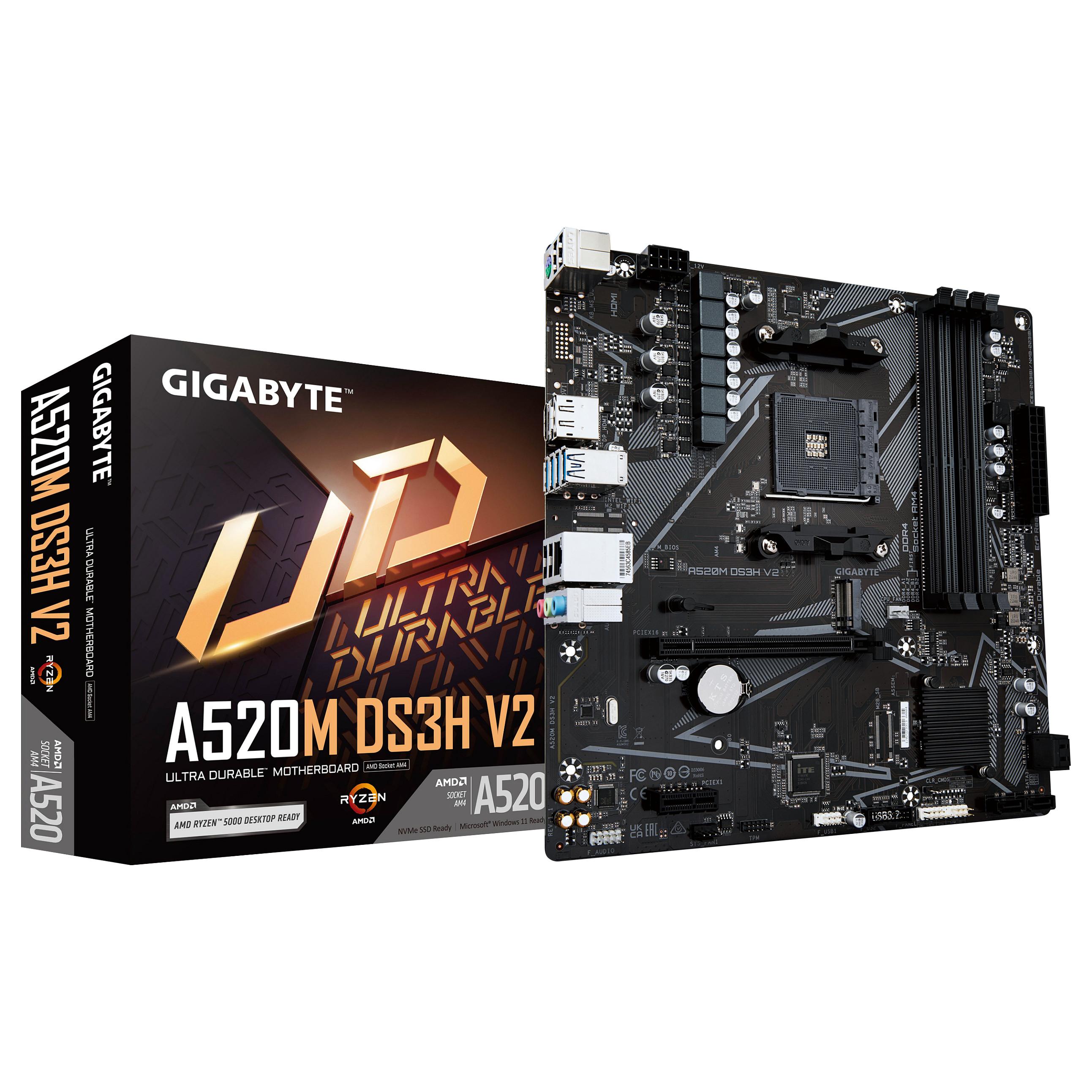 GIGABYTE A520M DS3H V2, AMD, Stik AM4, AMD Ryzen 3000 Series, AMD Ryzen Threadripper 3000 Series, AMD Ryzen Threadripper PRO 3000 WX-Series, Stik AM4, 128 GB, DDR4-SDRAM