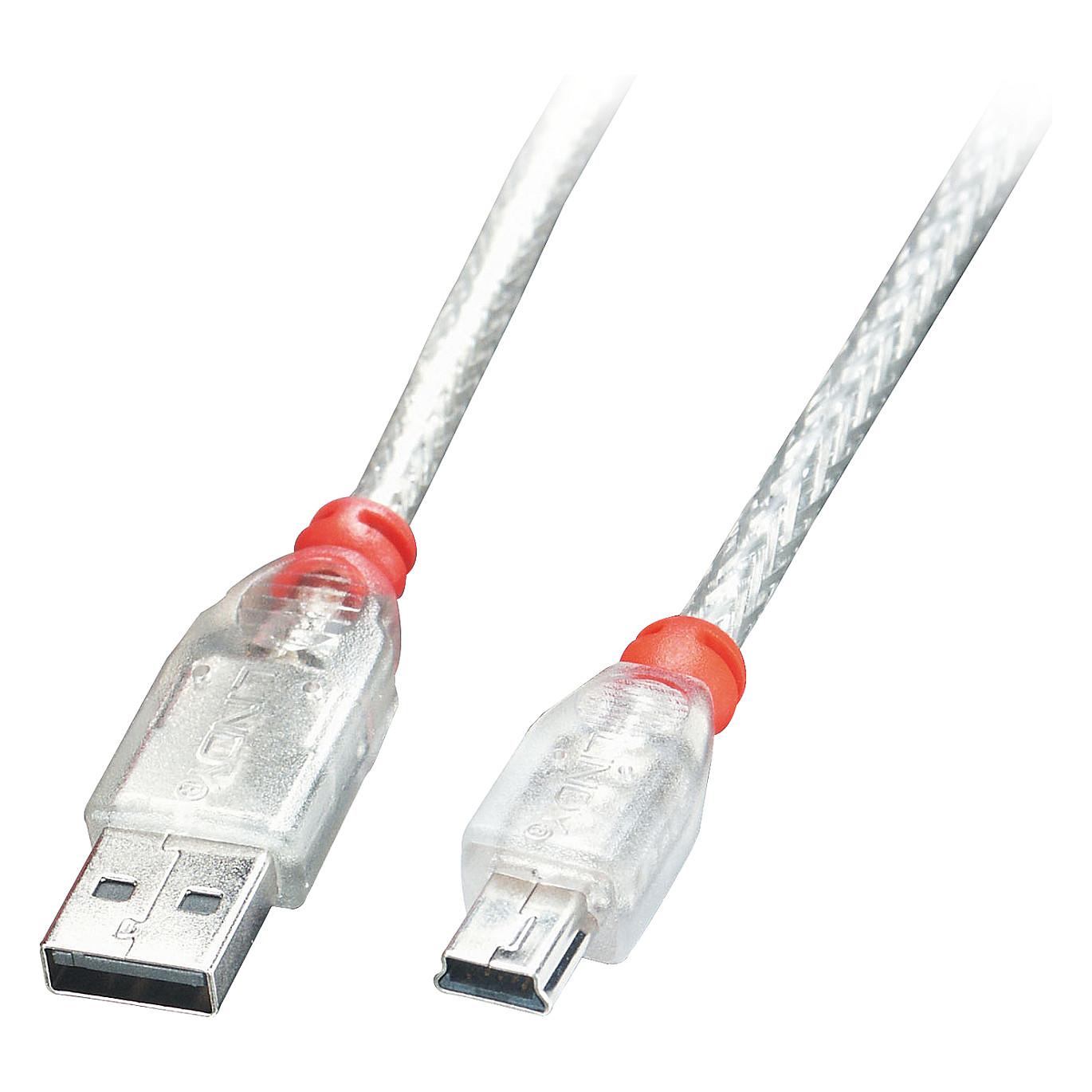 USB 2.0-kabel Lindy Type A til Mini-B - transparent, 3 m