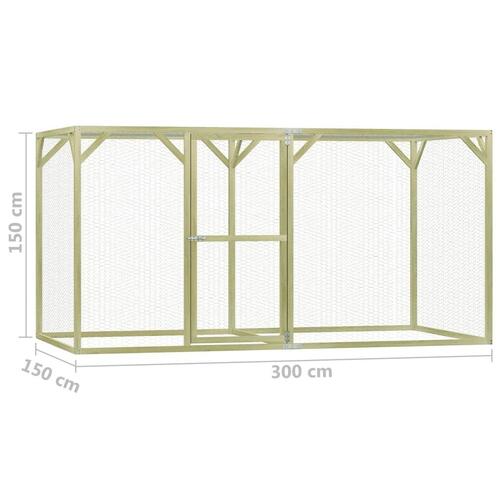 Hønsebur 1,5 x 3 x 1,5 m imprægneret fyrretræ