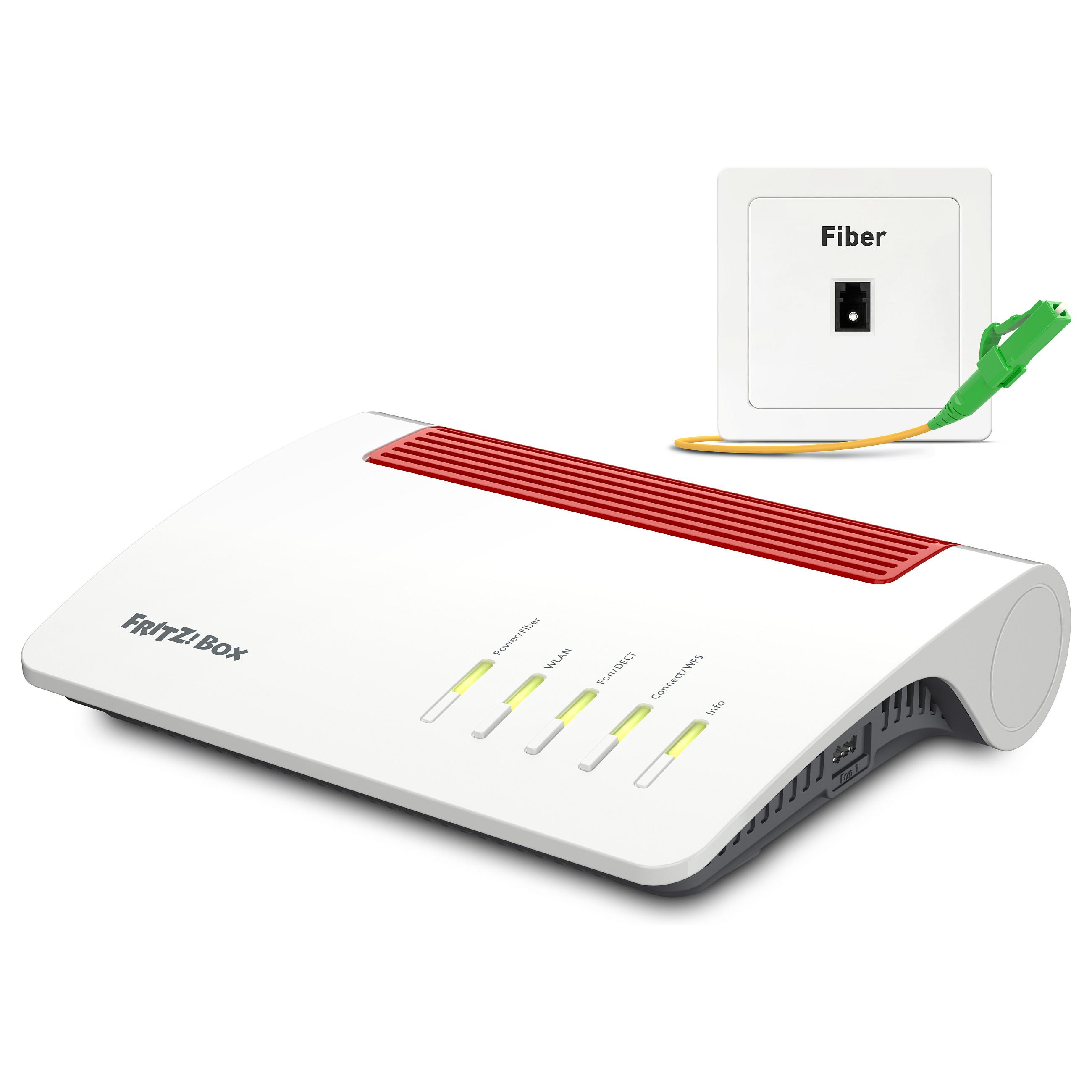 FRITZ!Box 5590 Fiber - Trådløs router - mesh - GPON-terminal/stemmekort 1GbE, 2.5GbE, GPON, AON - Wi-Fi 6 - Dual Band - VoIP telefon adapter (DECT)