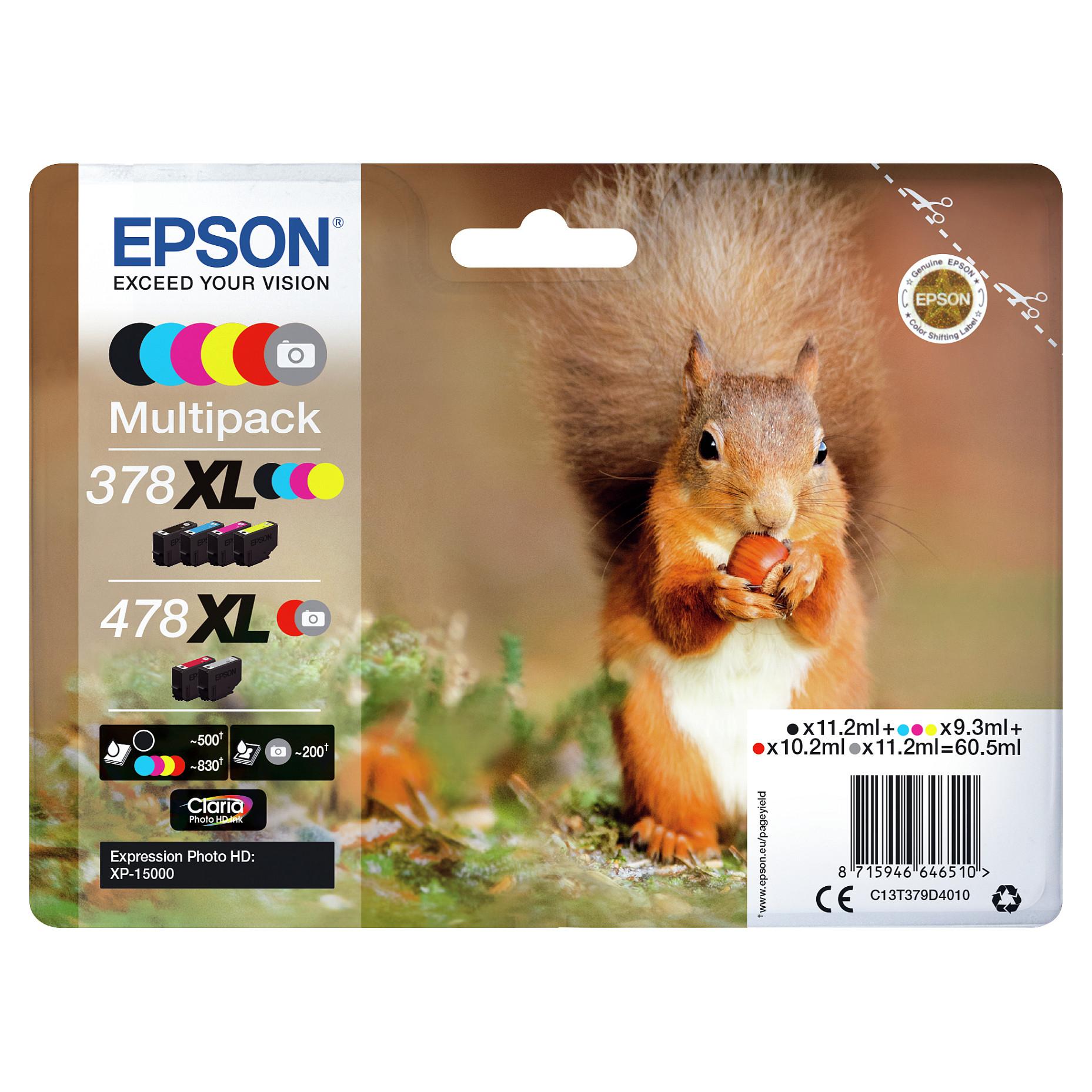 Epson 478XL Multipack original blækpatroner XL - grå, sort, gul, cyan, magenta, rød