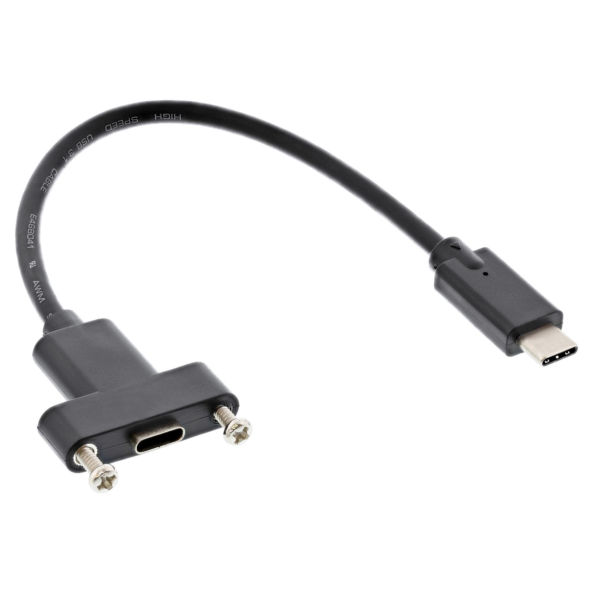 USB-adapterkabel InLine USB 3.1 USB-C han til USB-C indbygningsbøsning 0,2 m - sort
