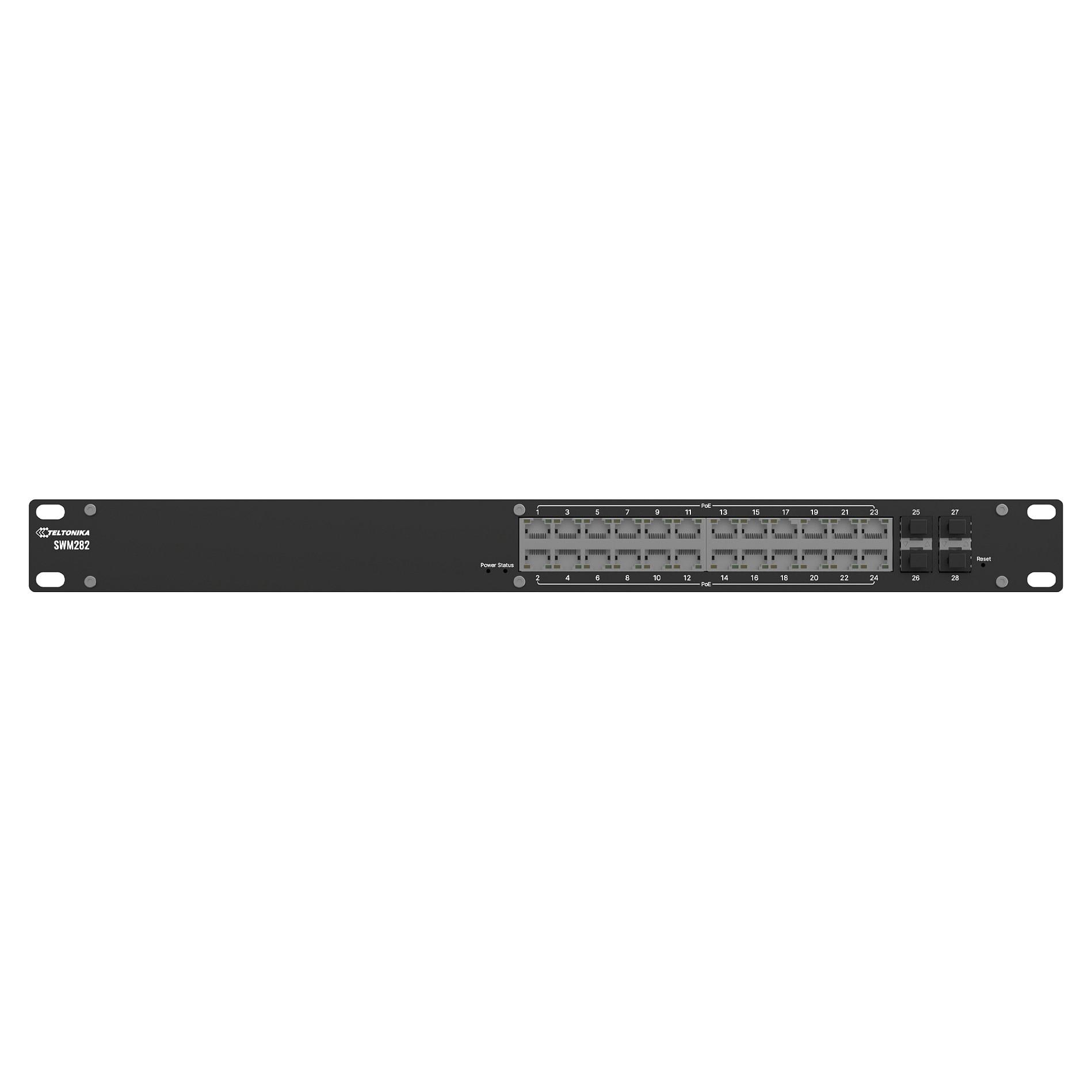 Teltonika SWM282 - Switch - L2+ - Administreret - 24 x 10/100/1000 (PoE+) + 4 x Gigabit SFP - monterbar på stativ - PoE+ (300 W) - med 2 års RMS Management