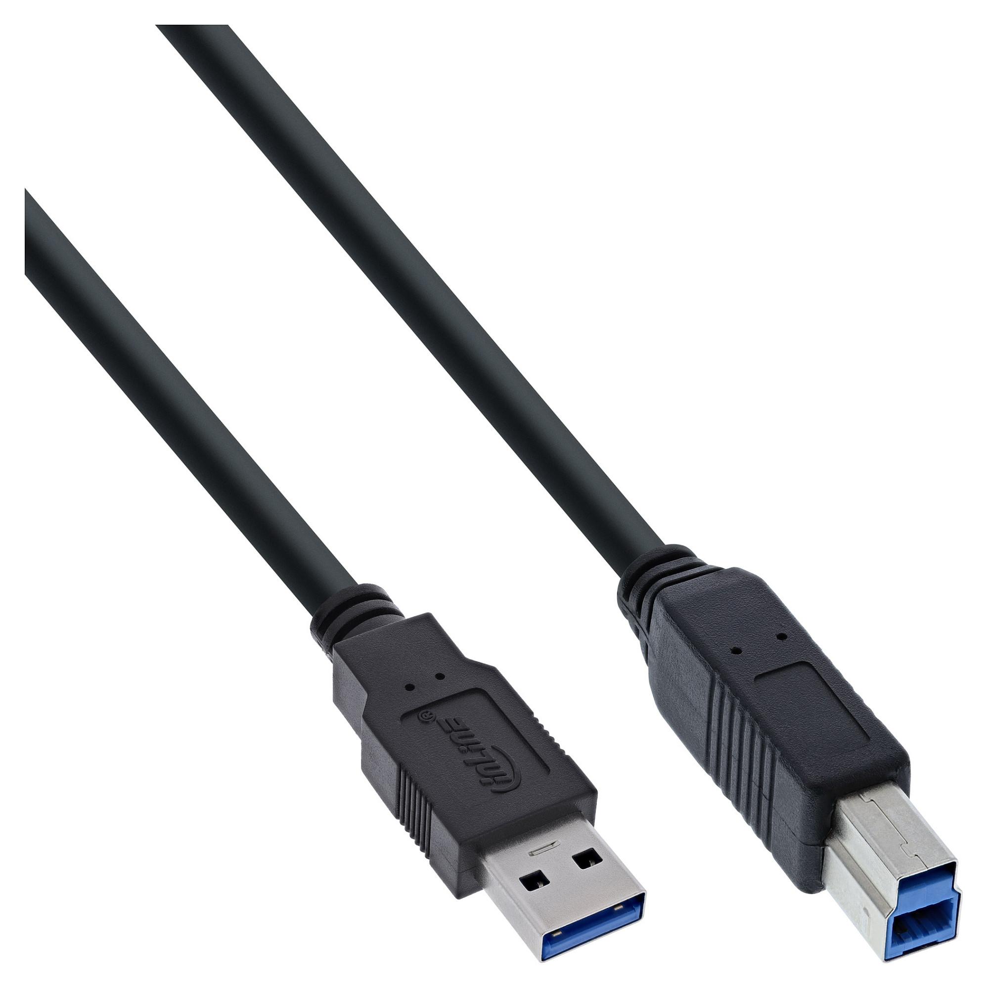 USB 3.0-kabel InLine A til B - sort 0,5 m