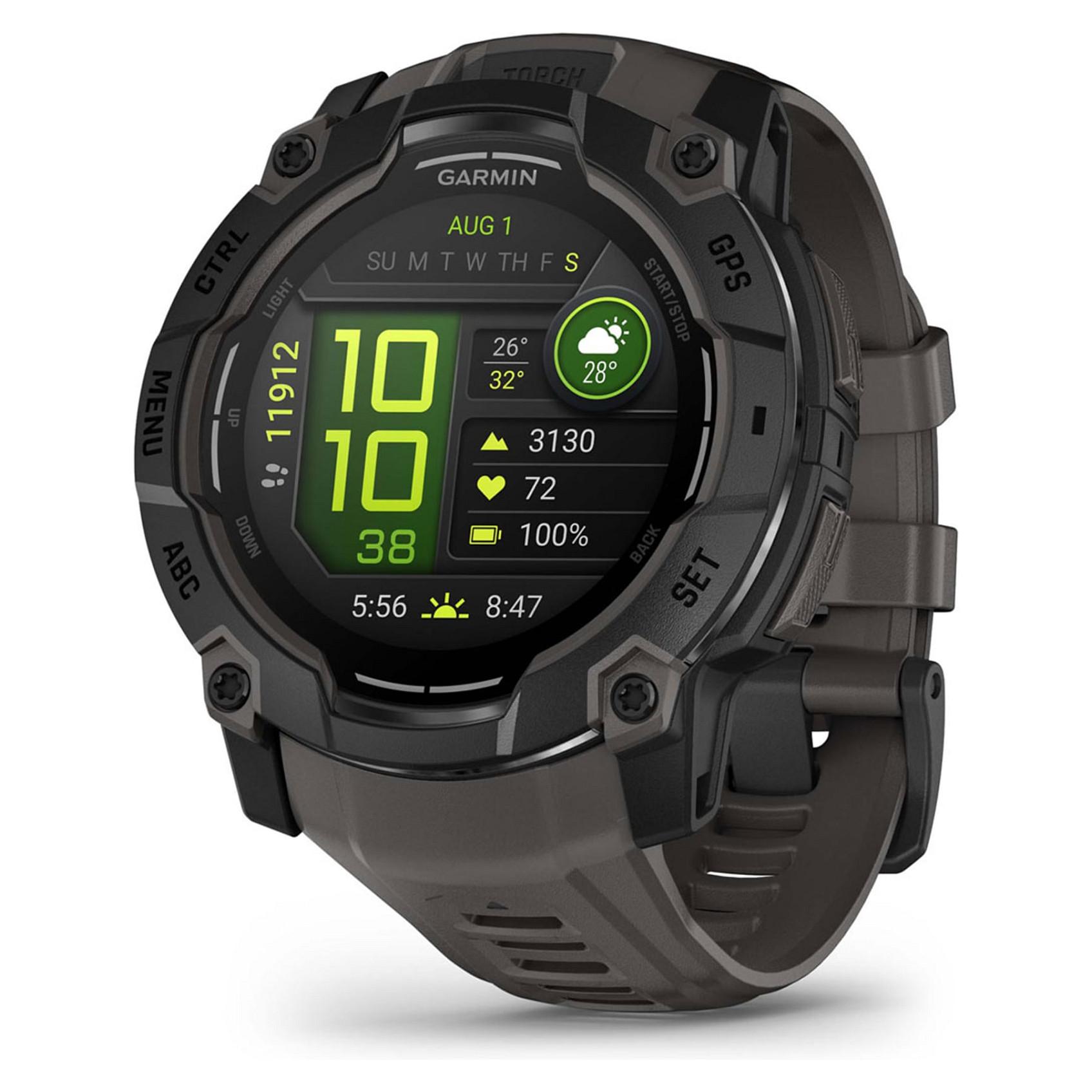 Garmin Instinct 3 AMOLED - 50 mm - sort fiberforstærket polymer - Ja smart ur med bånd - silikone - trækul - display 1.3 - 4 GB - Bluetooth, ANT+ - 59 g