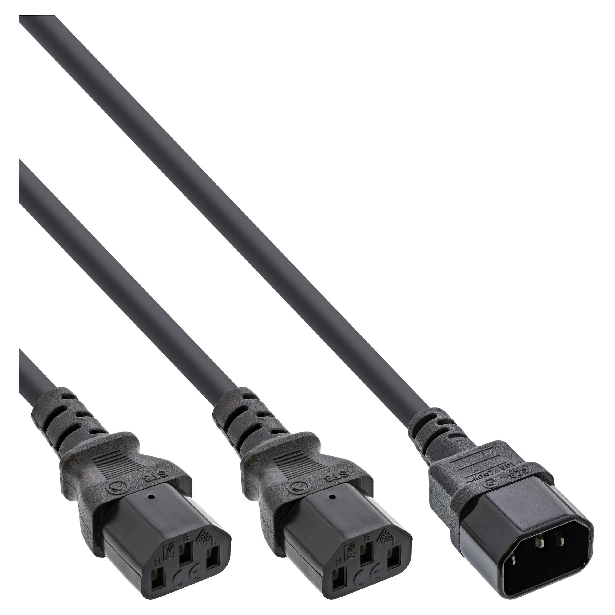 Y-strømkabel InLine C14 til 2 x C13 - 1 m