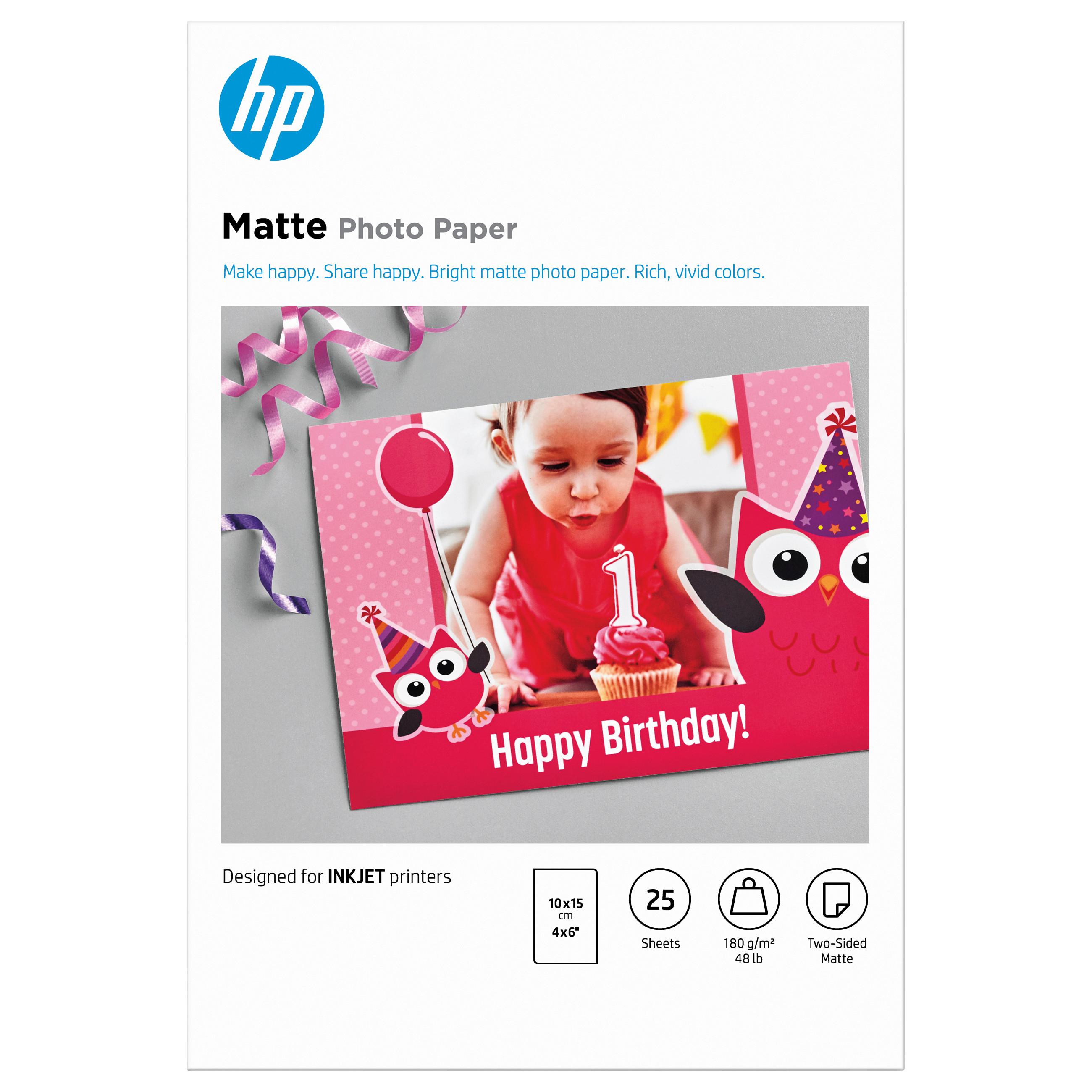 HP - Mat - 8,8 millioner - 100 x 150 mm - 180 g/m² - 25 ark fotopapir - for Deskjet Ink Advantage 1275 Officejet 38XX, 46XX, 52XX, 57XX, 68XX, 69XX, 80XX, 8702, 9012