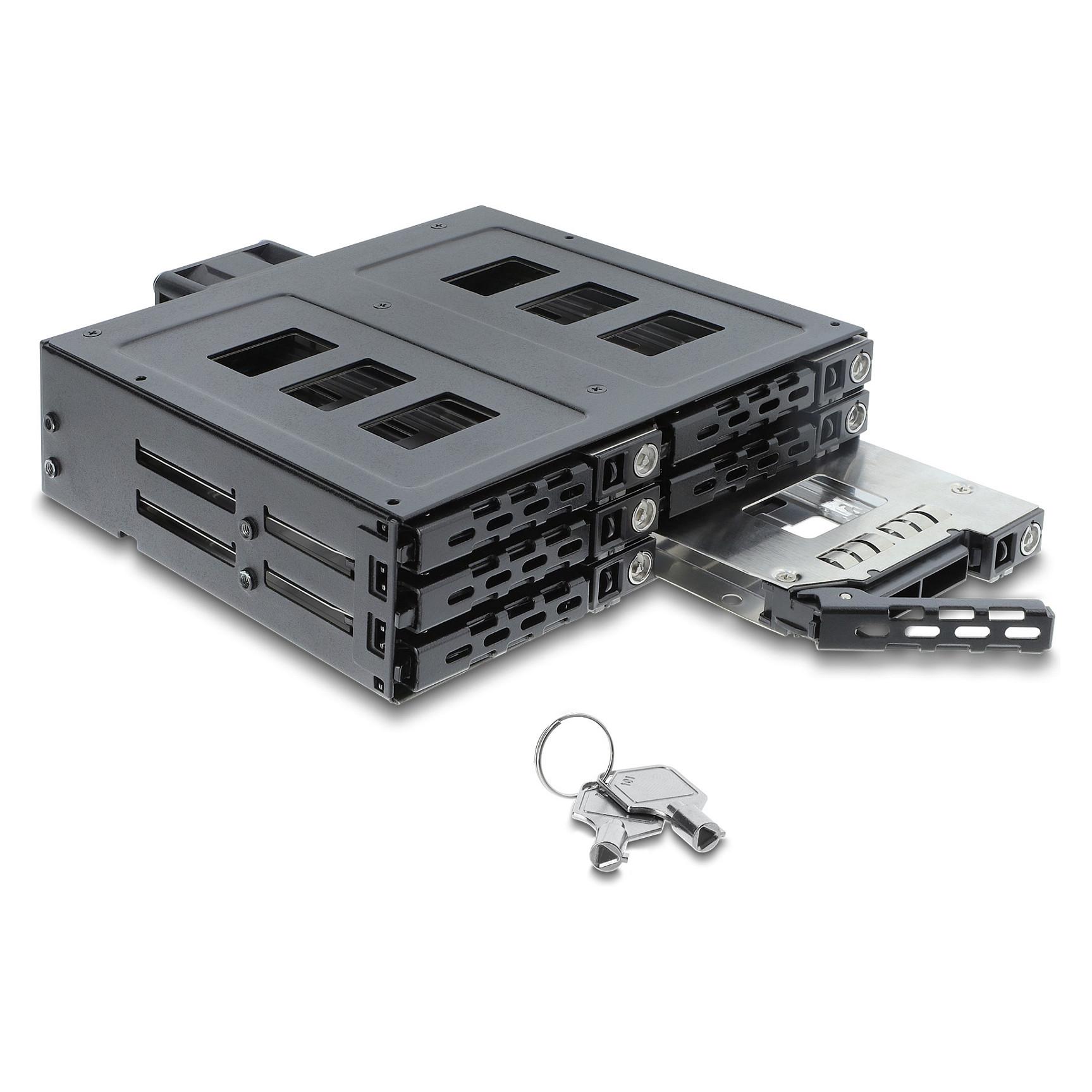 Delock 5.25 Mobile Rack for 6 x 2.5 SATA HDD / SSD - Hus til lagringsenhed - 2.5 - sort