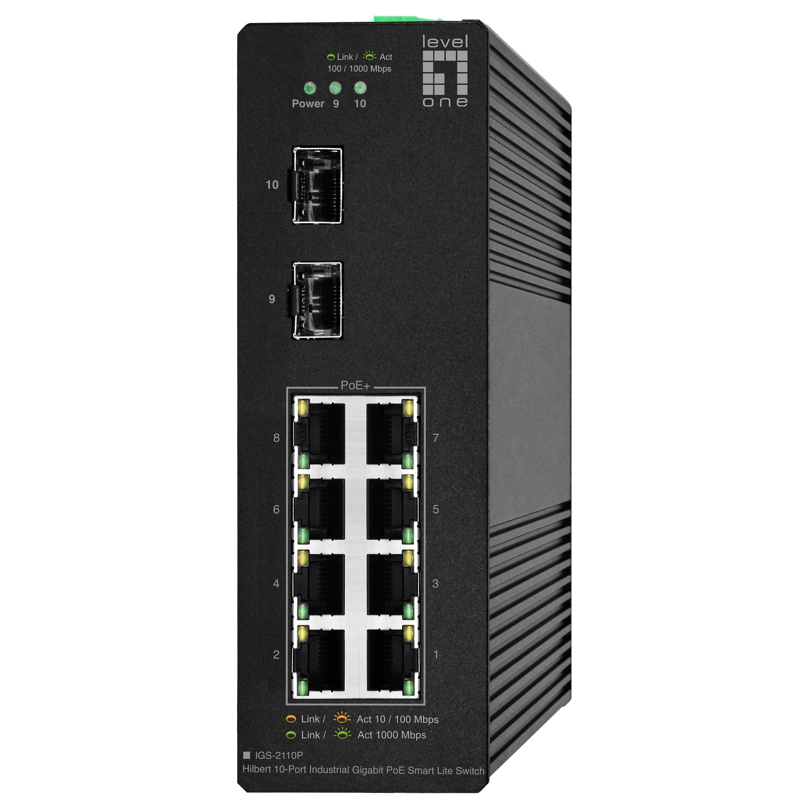 LevelOne Hilbert IGS-2110P 10-port industriel Gigabit PoE Smart Lite switch med 2 SFP og 8 PoE-porte