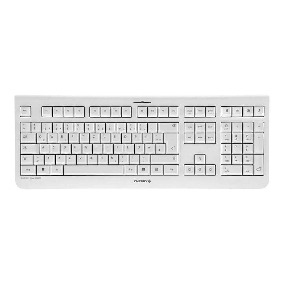 Cherry KW 3000 trådløst tastatur med QWERTZ-layout, tysk, hvid, full-size med numerisk tastatur