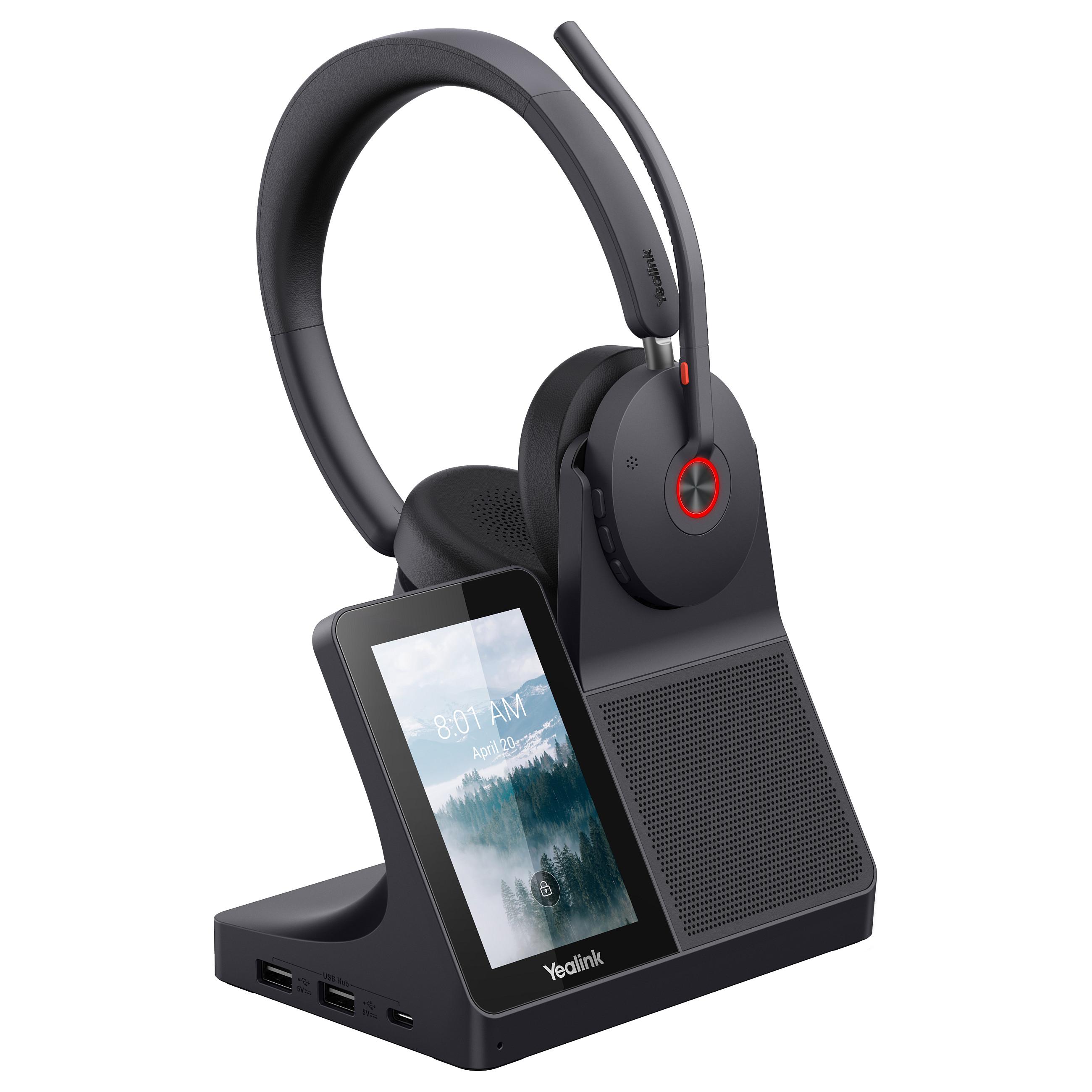 Yealink WH68 Workstation headset med ladestander, USB-C, Bluetooth, kablet og trådløs, sort