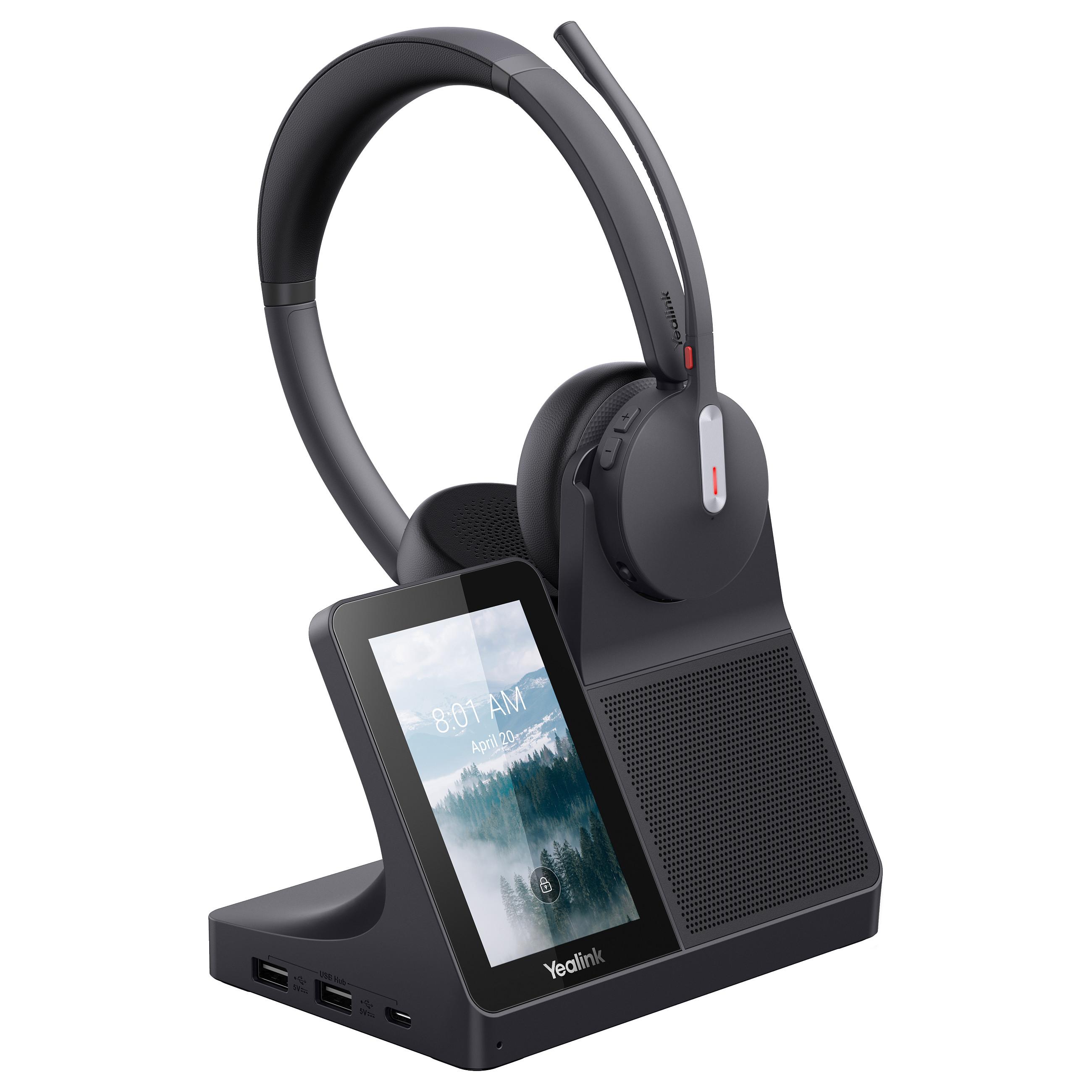 Yealink WH64 Workstation dual headset med basestation og ladestander, Bluetooth, USB-C - sort