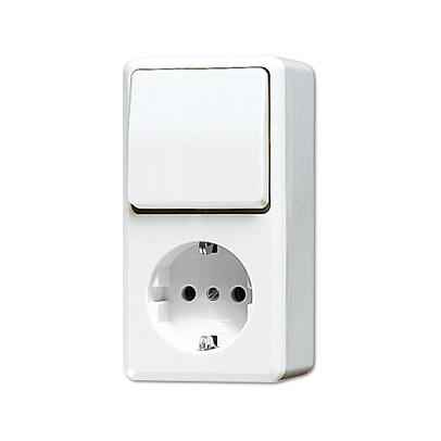 Vekselafbryder med Schuko stikkontakt JUNG 676 A WW AP - hvid
