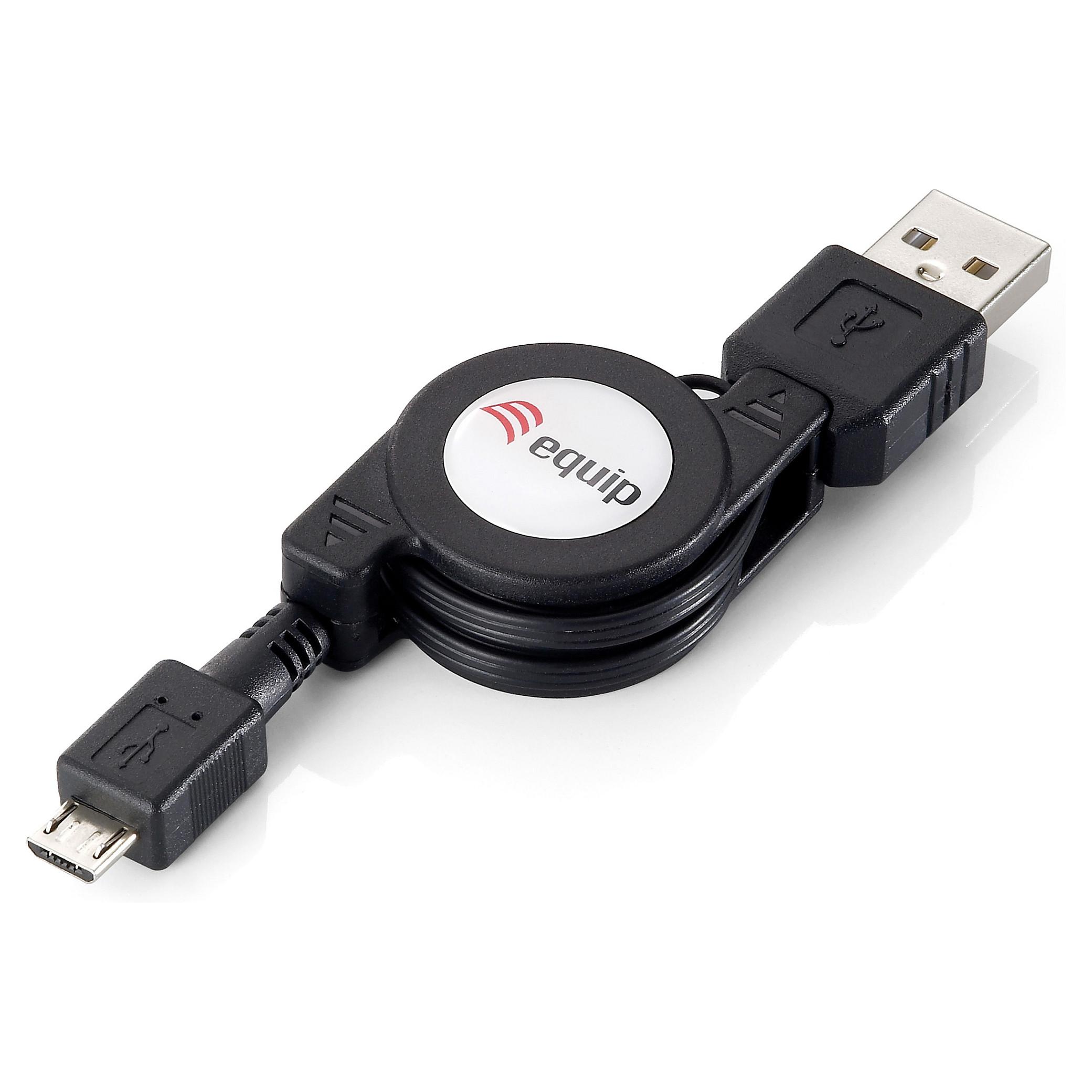 Oprulleligt USB-kabel Equip USB 2.0 A til Micro-B - 1 m, sort