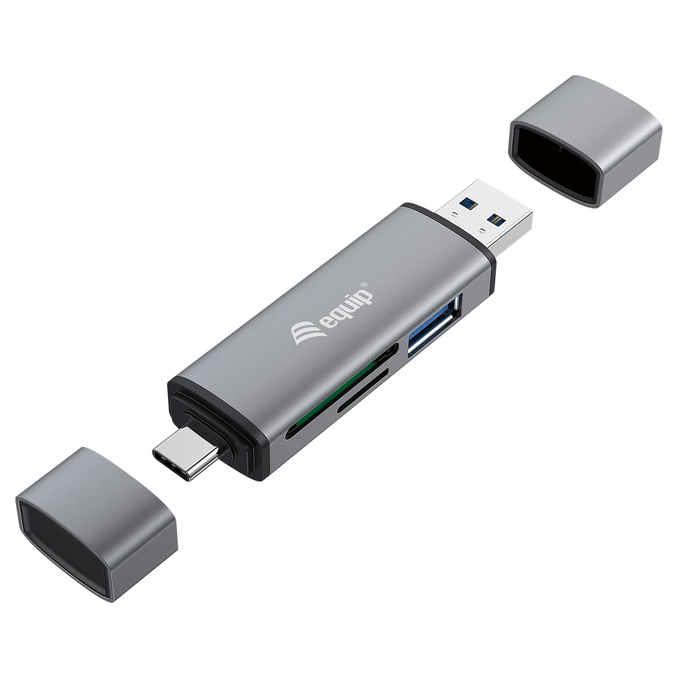Equip 245460, MicroSD (TransFlash), MicroSDHC, SD, SDHC, Grå, CE & RoHS, USB 3.2 Gen 1 (3.1 Gen 1) Type-A/Type-C, 202 mm, 12 mm