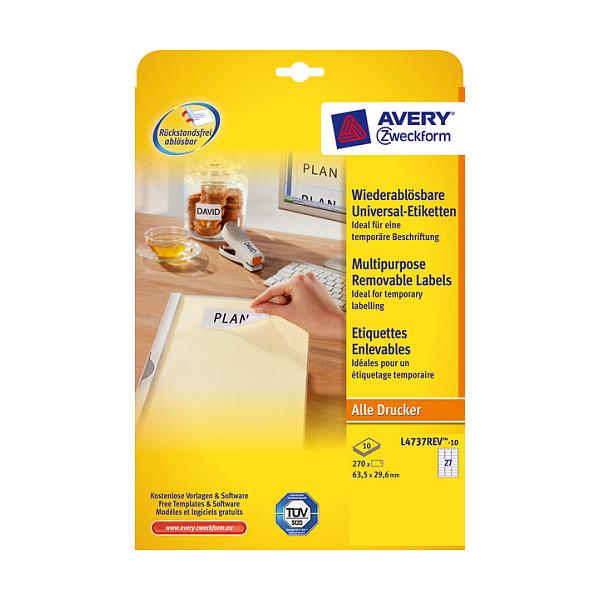 Universaletiketter Avery 63.5x29.6 mm hvid - til laser & inkjet printere - (27 stk. x 10 ark)