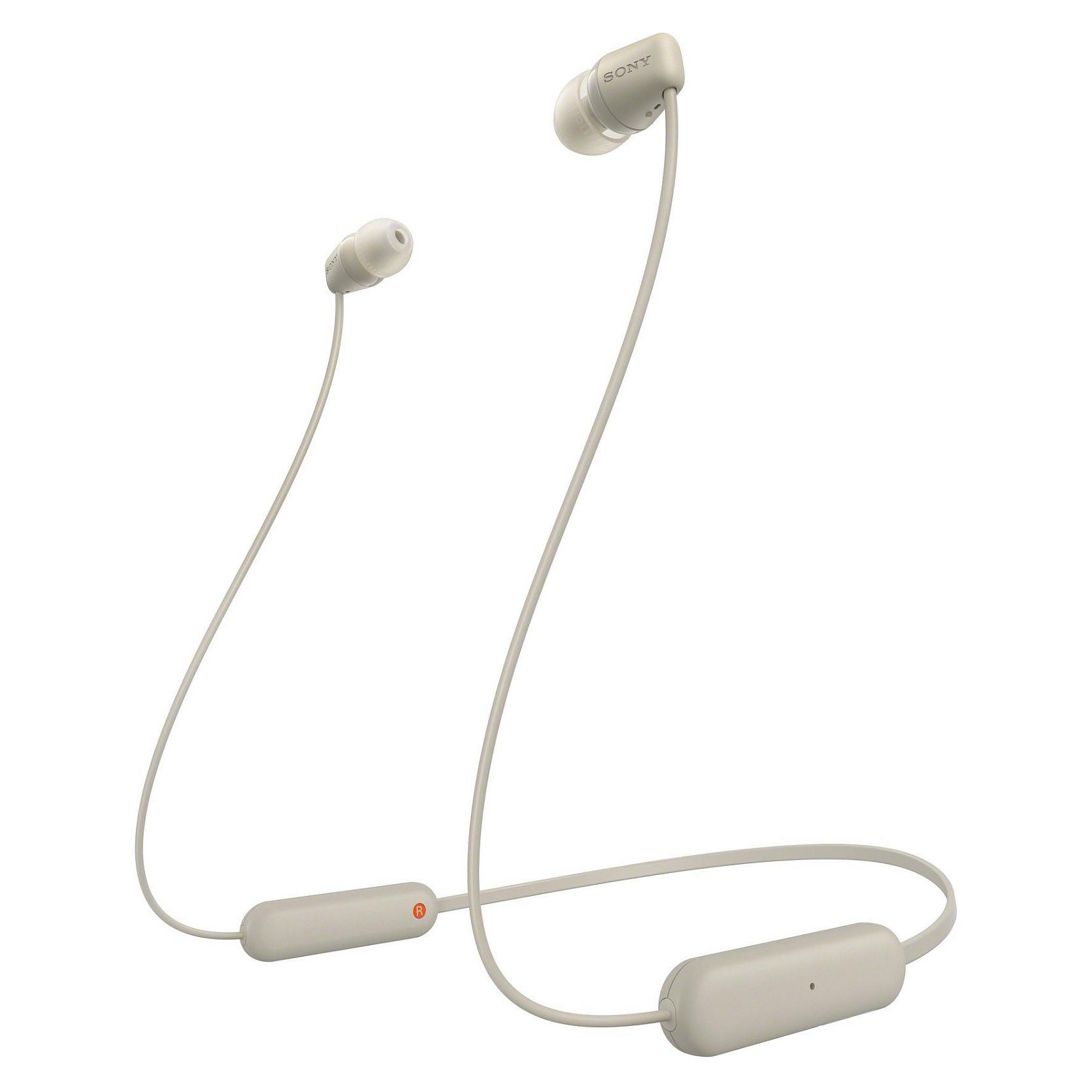 Sony WI-C100 - Øreproptelefoner med mik. - i øret - halsbånd - Bluetooth - trådløs - beige