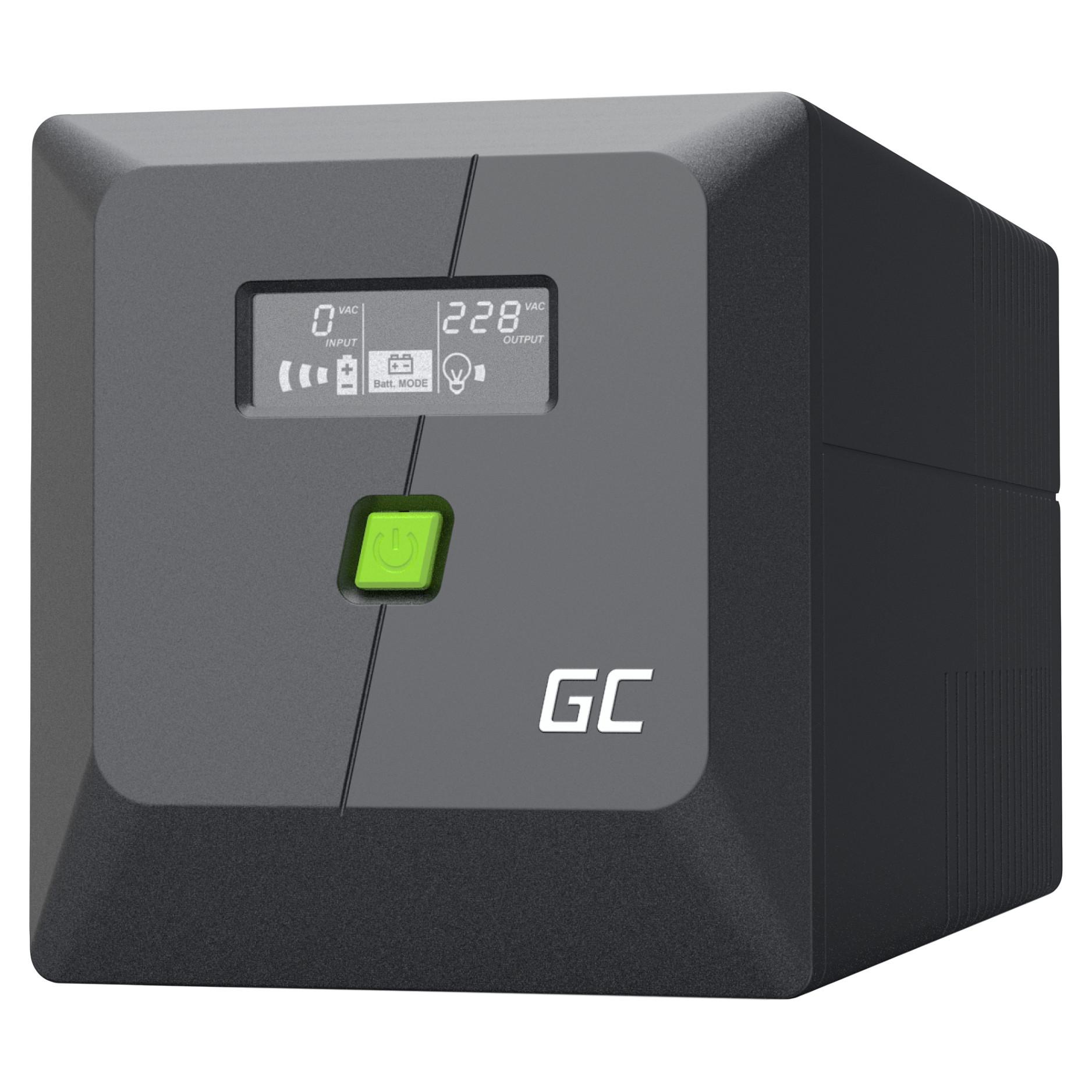 Green Cell UPSLM600 line-interactive UPS 1 kVA 600 W med 4 Type F-udtag og USB, sort